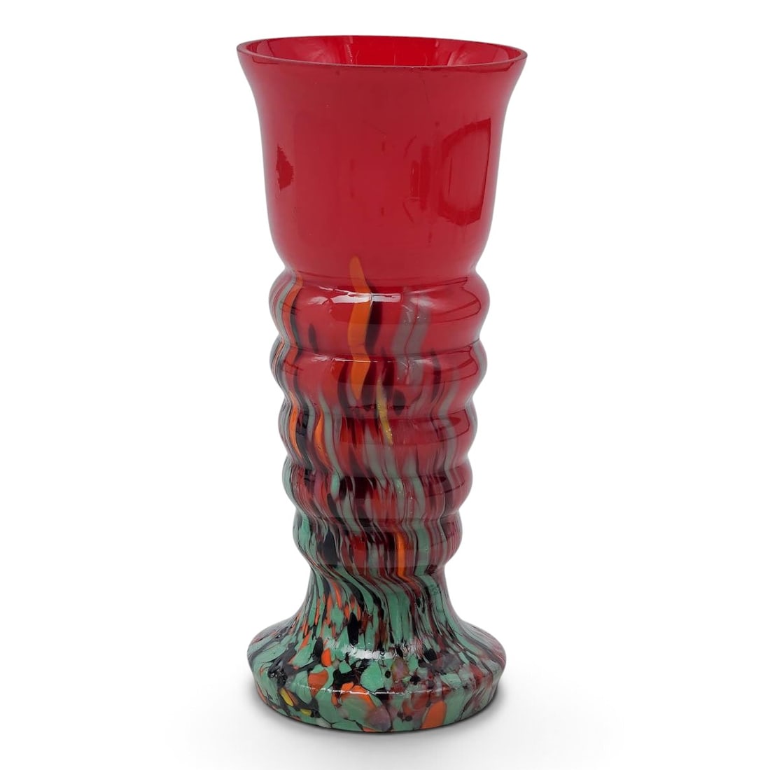 Attributed to Ernst Steinwald Red 'End Of Day' Speckle Glass Vase (1 of 5)