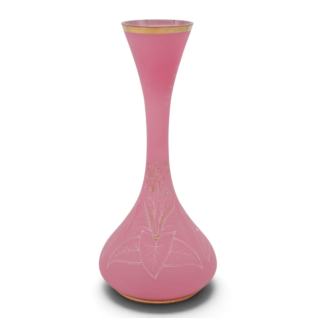 Opaline Pink Mouth-Blown Art Glass & Gilt Vase (1 of 6)