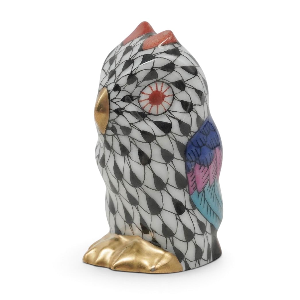 Herend Miniature Black Fishnet Porcelain Owl (1 of 7)