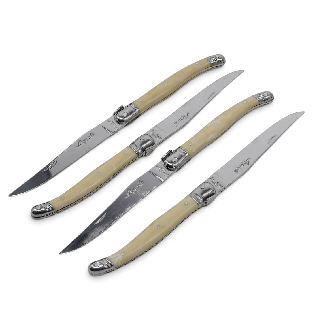 (4 pcs) Jean Dubost Laguiole Knife Set: (4 pcs) Jean Dubost Laguiole Knife Set 20th Cent. France Four Jean Dubost Laguiole knives. Marked. L 9.25" x W (blade) .625"