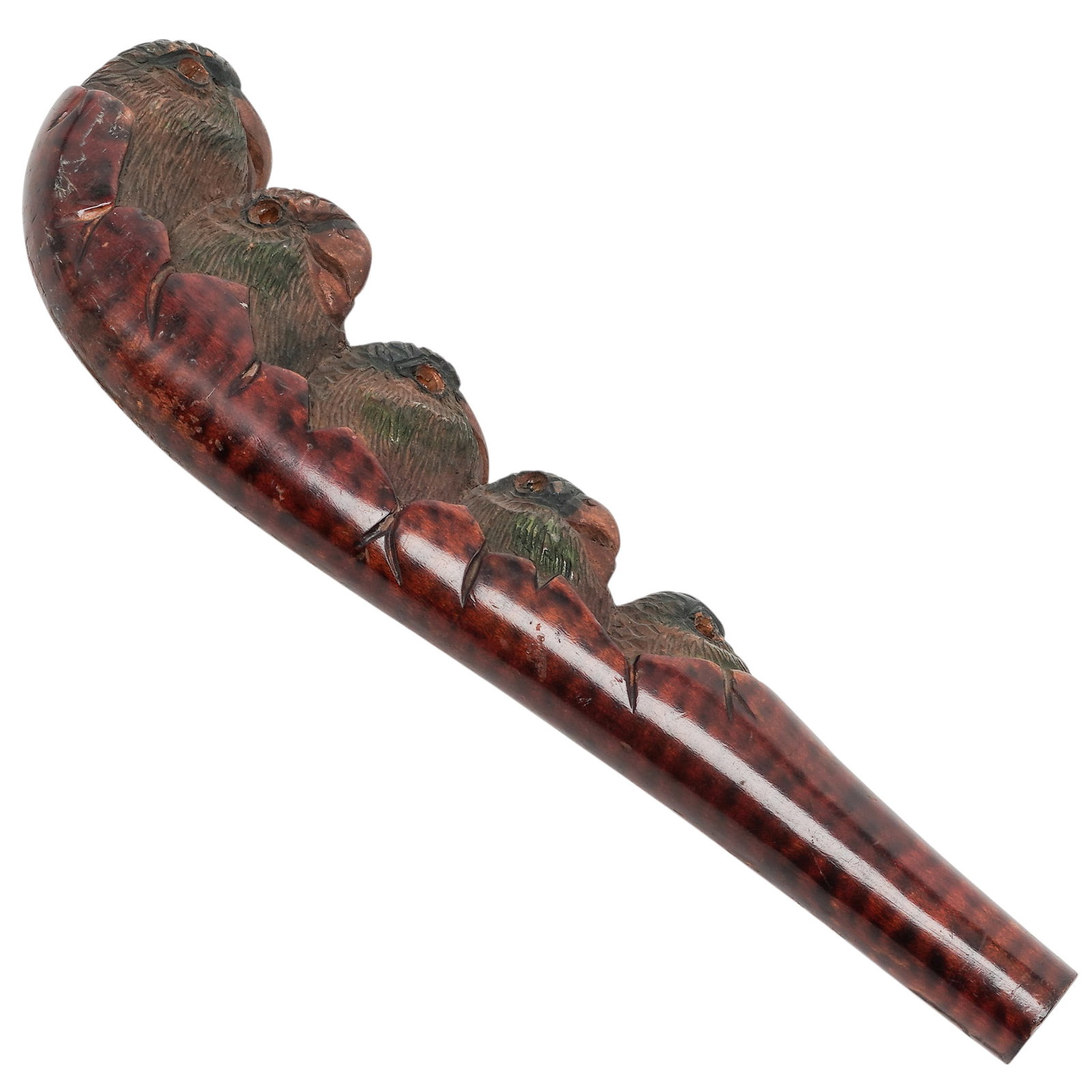 Edwardian-Era Carved Figural Snakewood Parasol Handle (1 of 5)