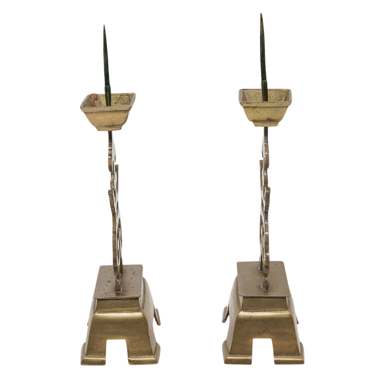 Pair Cast Brass Pricket Candlesticks - 2