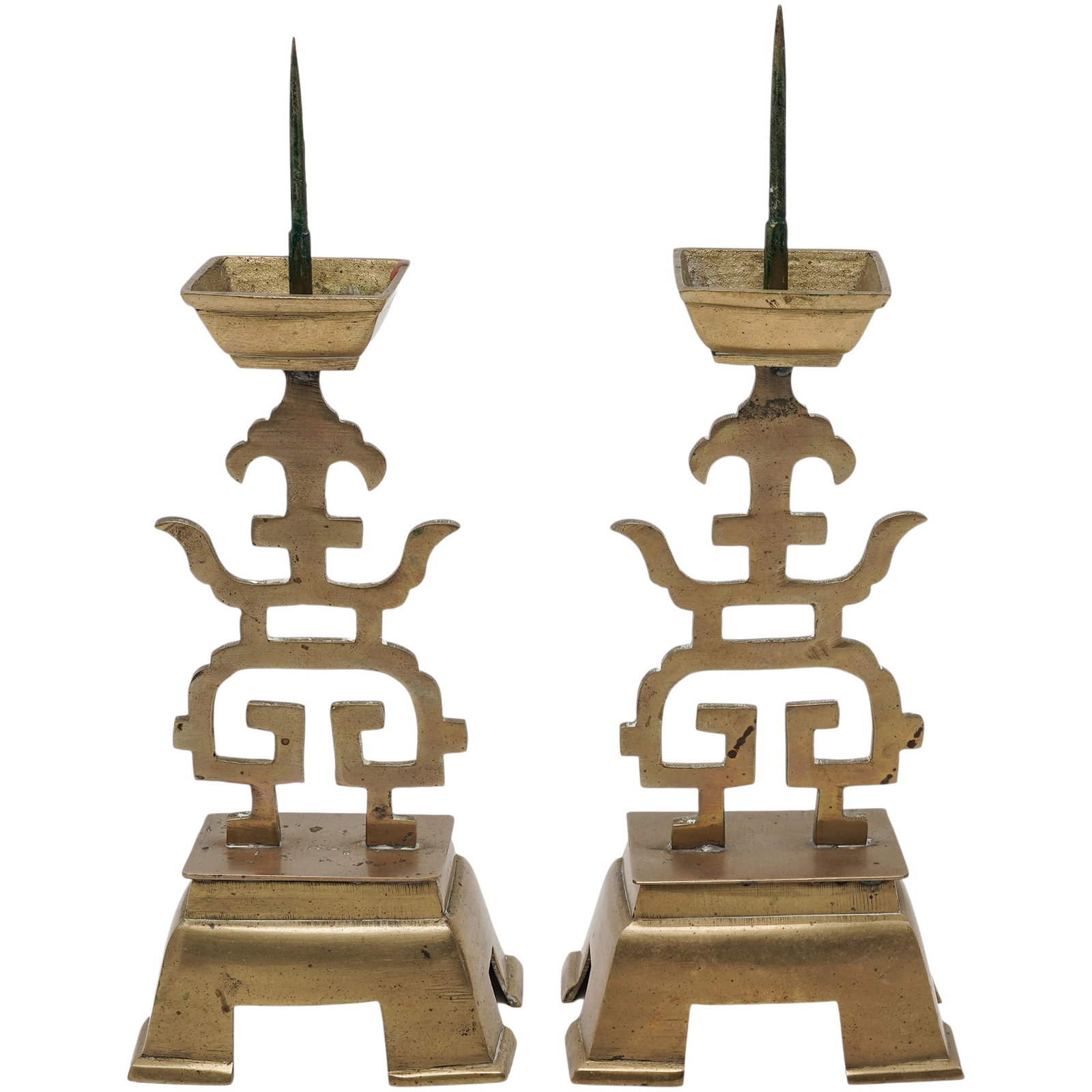 Pair Cast Brass Pricket Candlesticks - 3