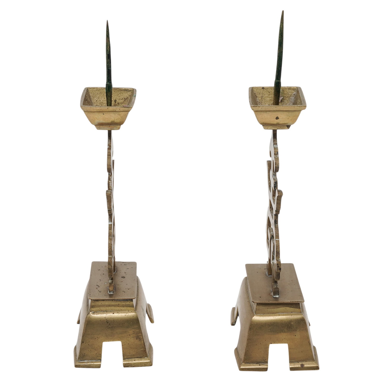 Pair Cast Brass Pricket Candlesticks - 4