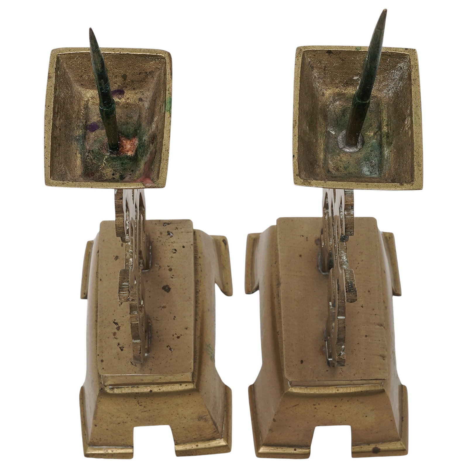 Pair Cast Brass Pricket Candlesticks - 5