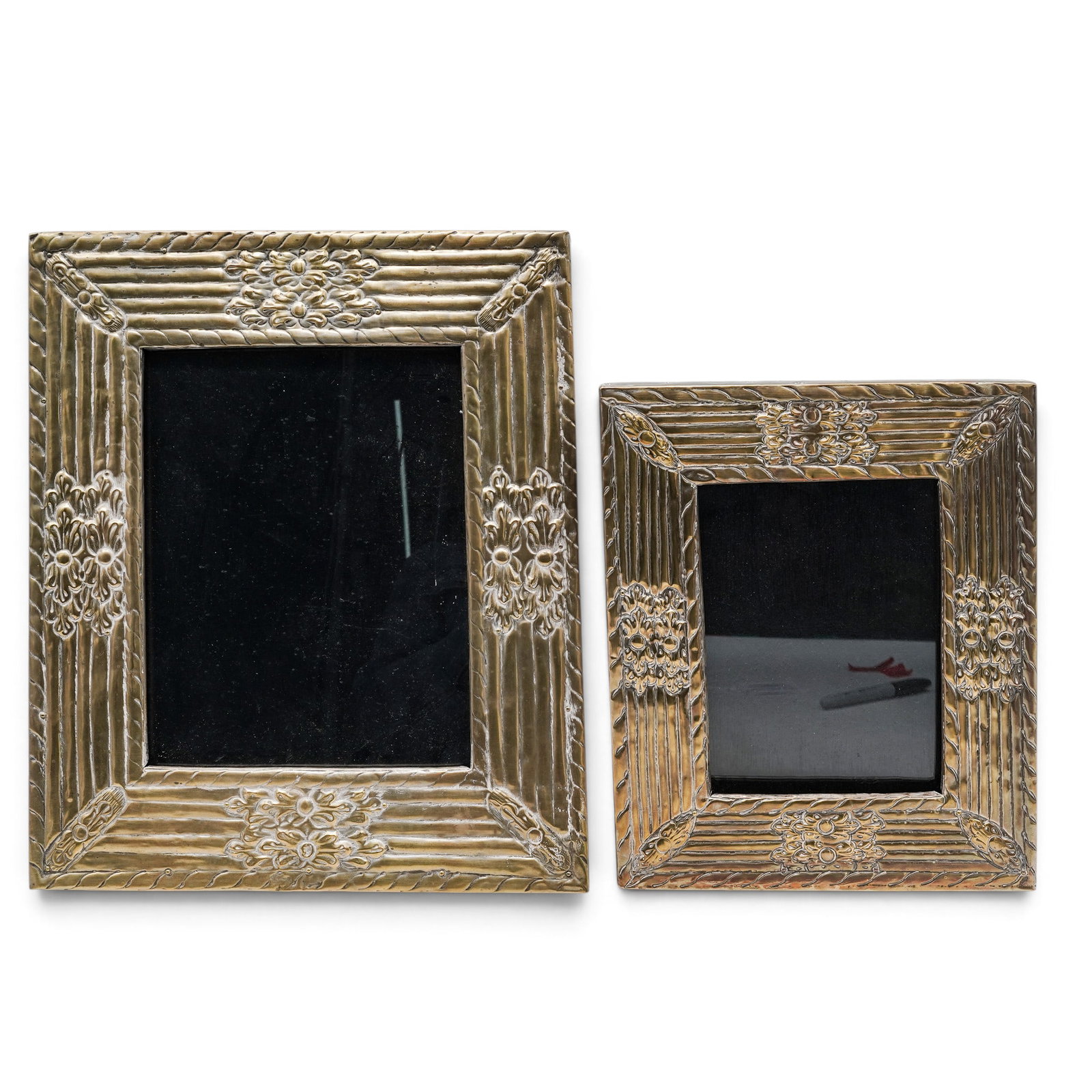 (2 pc) Brass Repousse Picture Frames - 2