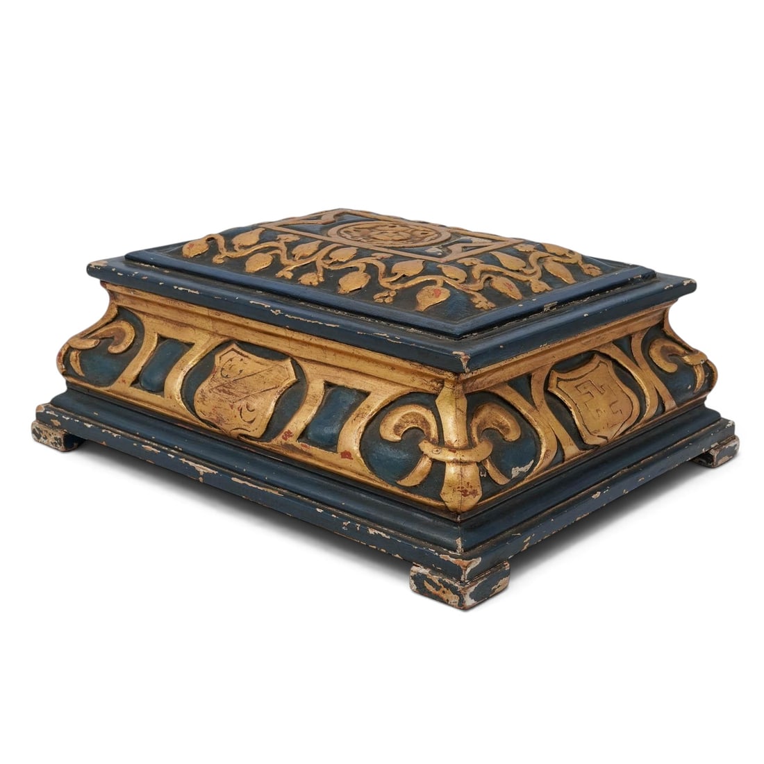 Antique Blue Parcel-Gilt Wood Jewelry Box (1 of 8)