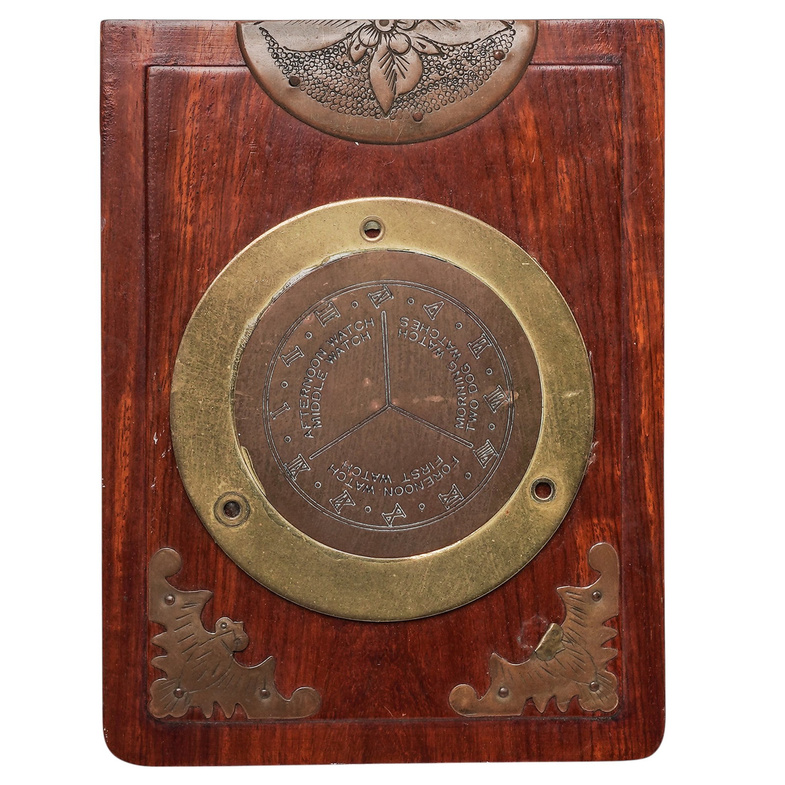 Rosewood & Brass Marine Watch-Board Watch-Marker: Rosewood & Brass Marine Watch-Board Watch-Marker c. 1970s, Taiwan Antique wooden marine watch-board or watch-marker used aboard ships to track crew watches and duty rotations. Featuring an engraved
