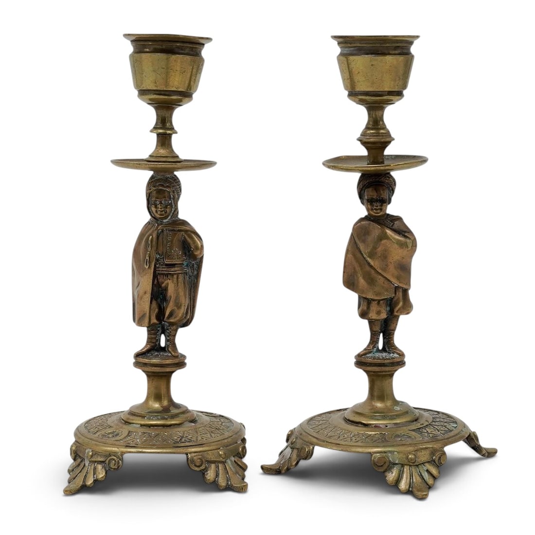 Pair Of Antique French Figural Brass Candlesticks (1 of 10)