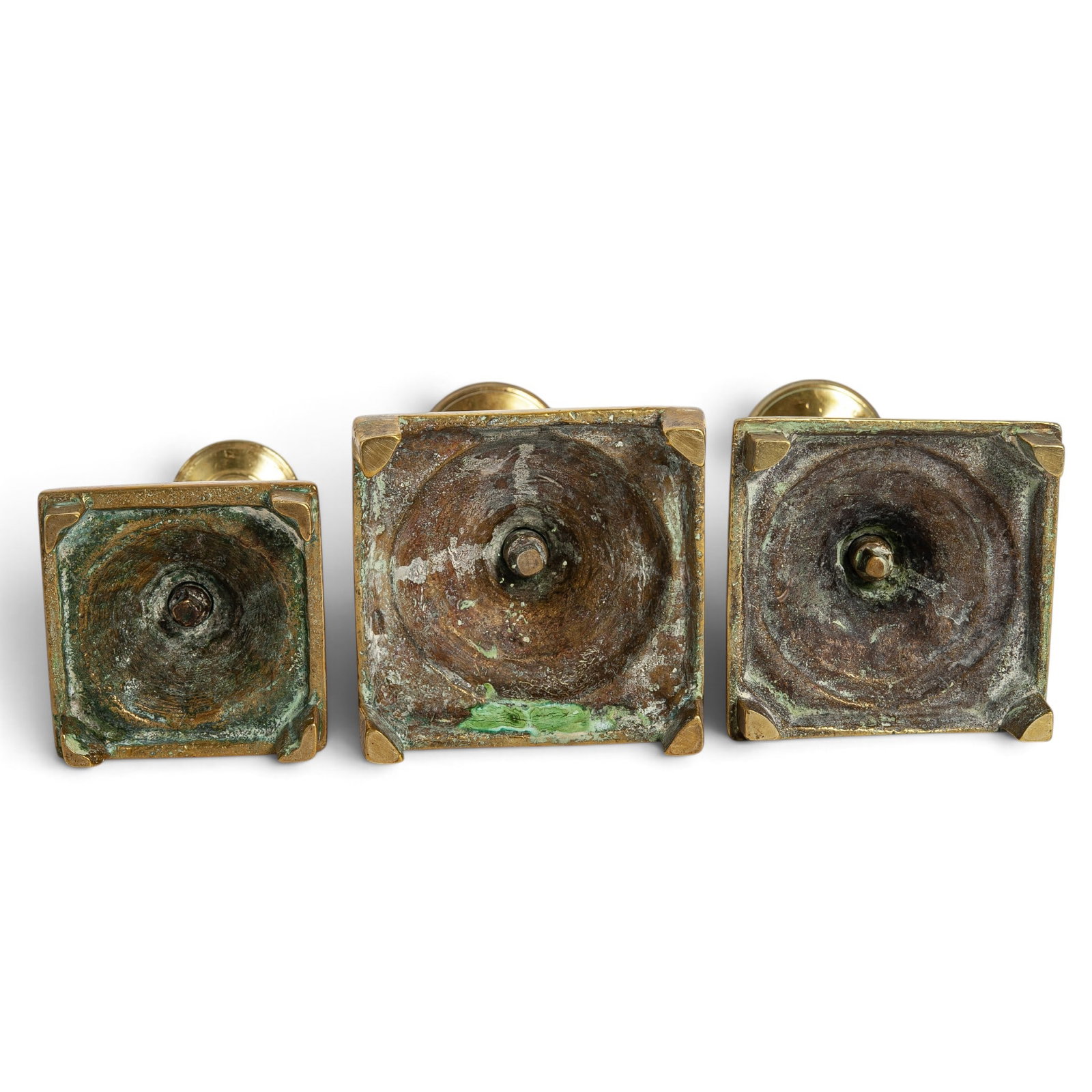 (3 pc) Antique Solid Brass Candlestick Holders - 8