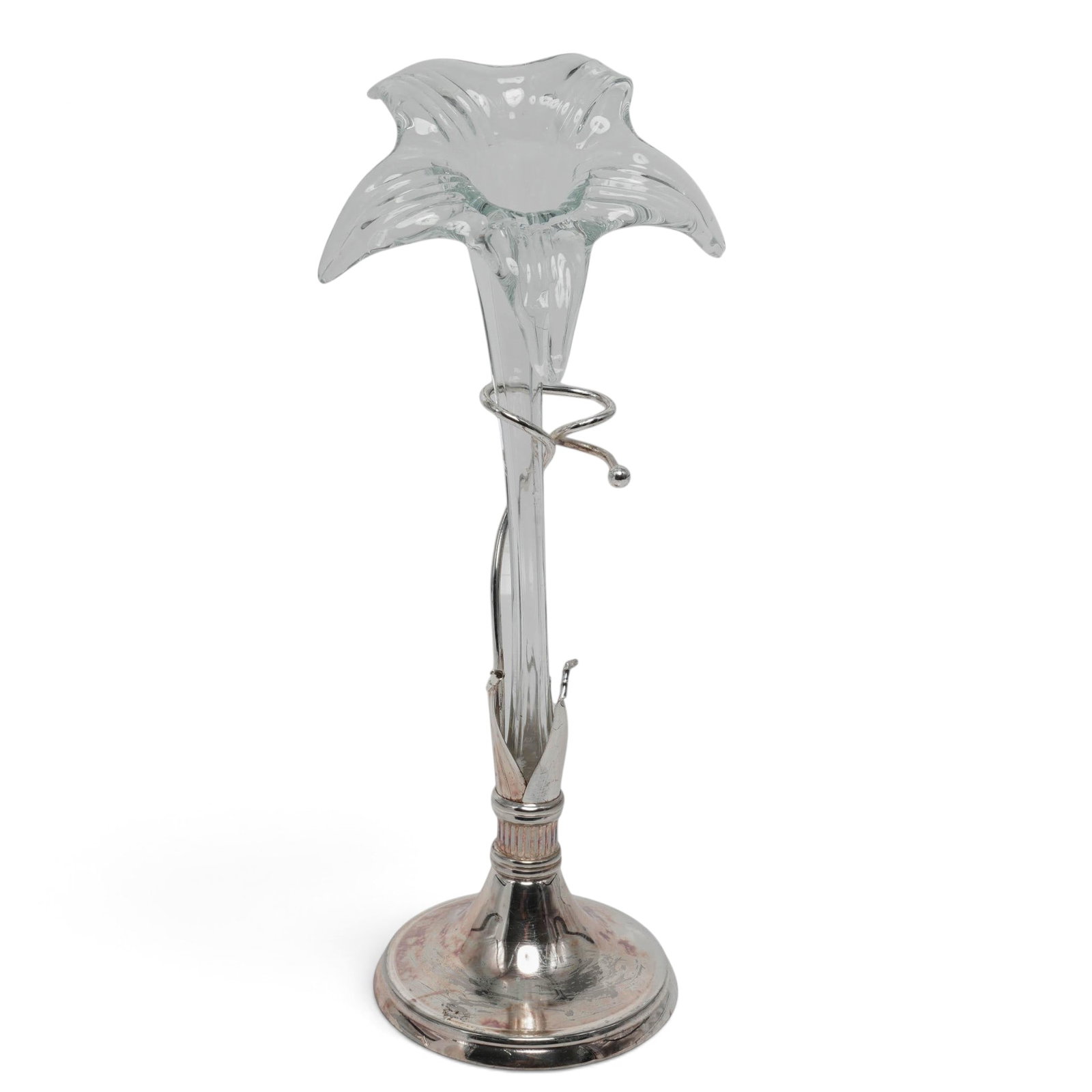 Art Nouveau Hand-Blown Glass & Silver-Plated Lily Bud Vase (1 of 7)