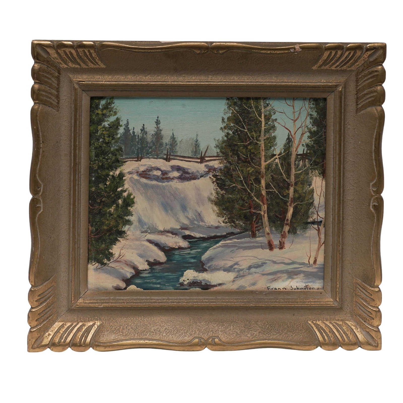 Franz Johnston (Canadian, 1888-1949) "Winter Stream" Oil on Board (1 of 7)