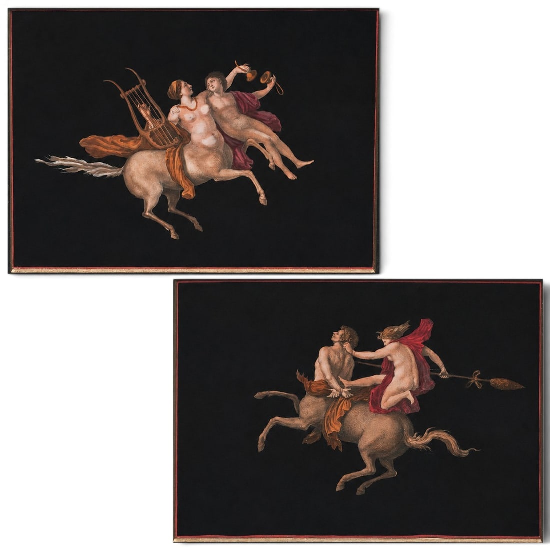 (2 pc) 19th Cent. Grand Tour Gouache on Paper Paintings: (2 pc) 19th Cent. Grand Tour Gouache on Paper Paintings 19th Cent, Italy Two 19th century gouache on paper paintings given to European travelers as souvenirs. Each depicts traditional neoclassical
