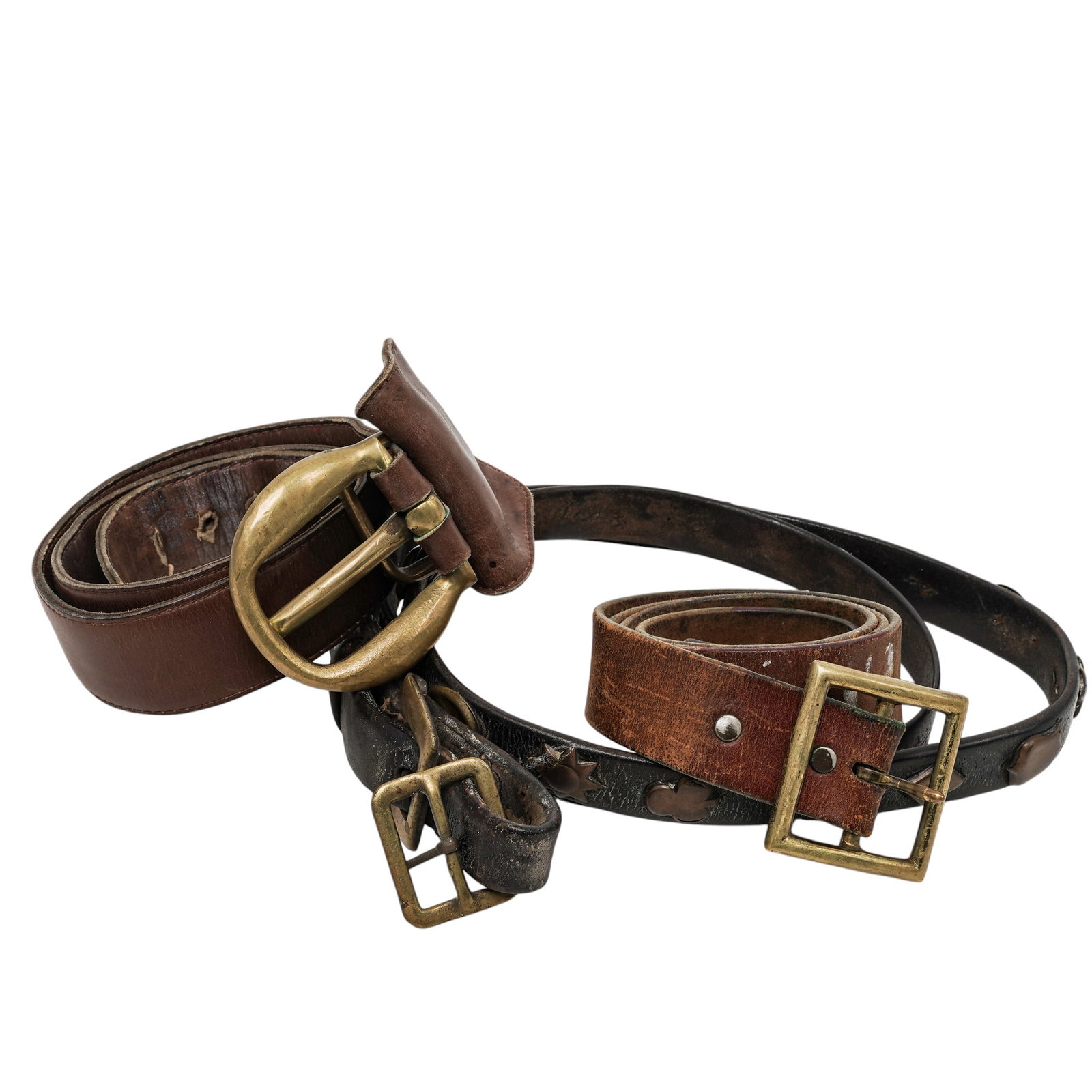 (3 pc) Vintage Leather Brass Hardware Belts (1 of 7)