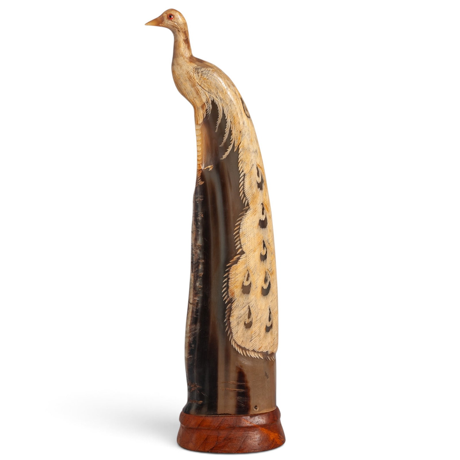 Large Carved Buffalo Horn Peacock Sculpture (1 of 8)