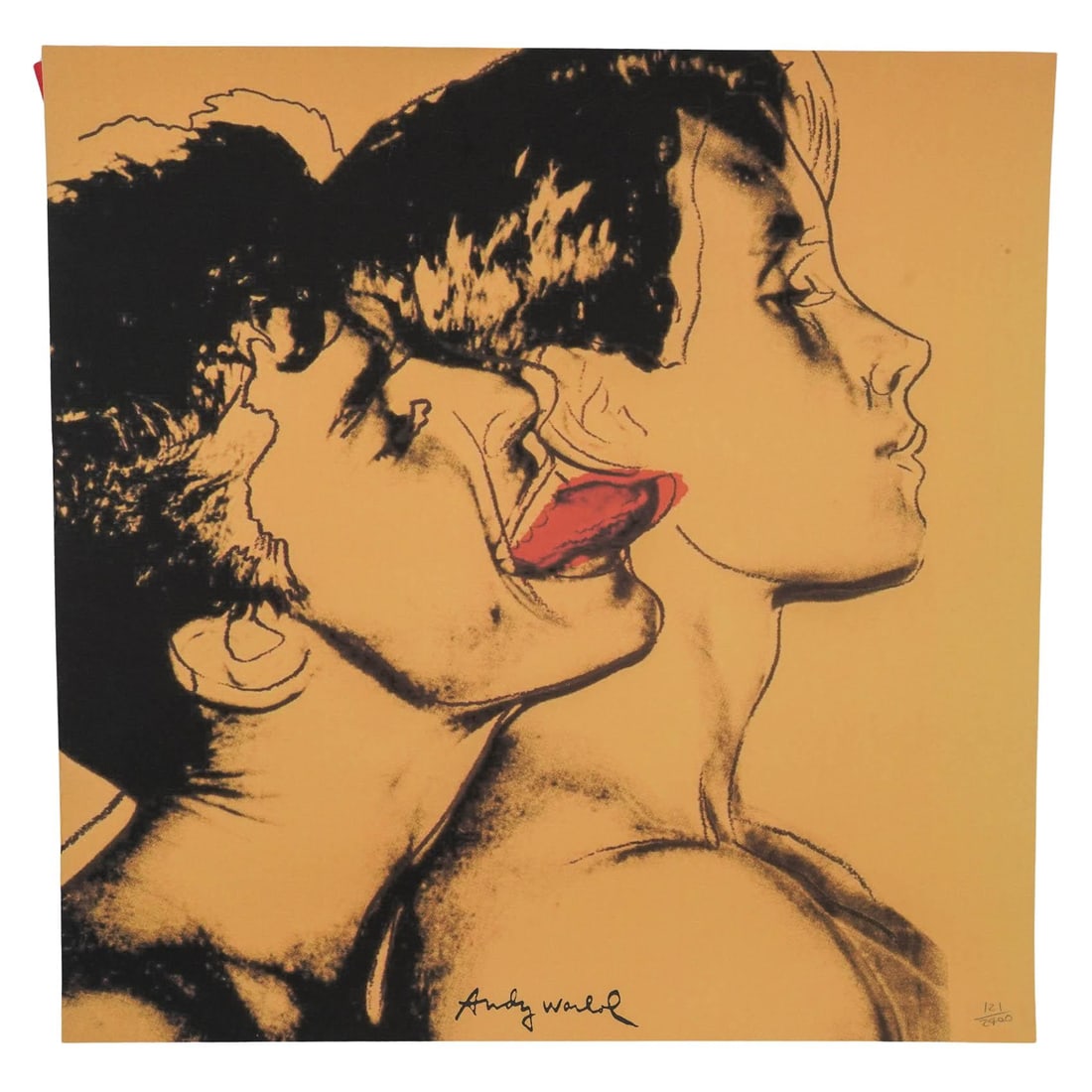 Andy Warhol 'Querelle' Offset Lithograph: Andy Warhol 'Querelle' Offset Lithograph Early 21st Century, USA A color lithograph after Andy Warhol, "Querelle", depicting two overlapping male figures in profile rendered in yellow and black with