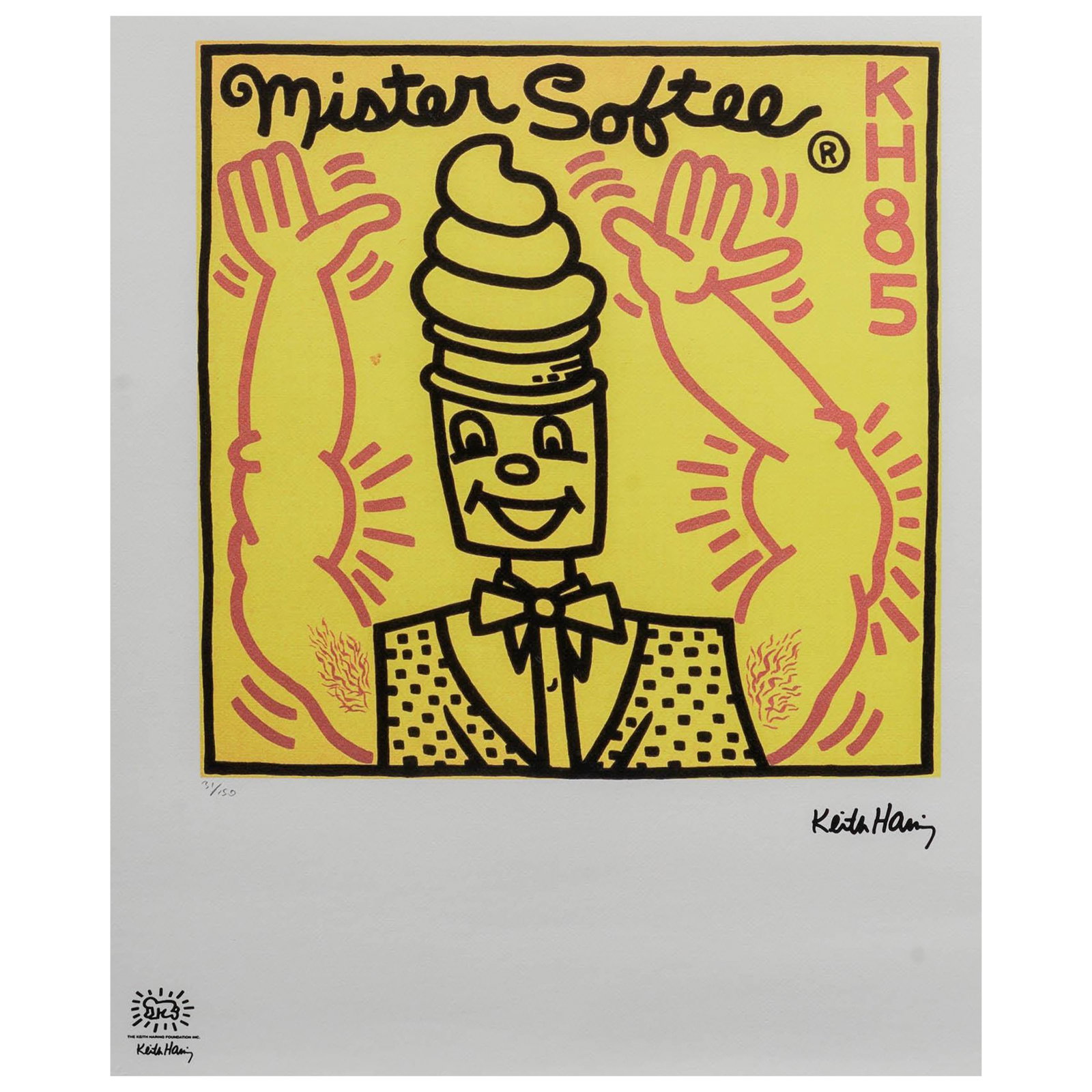 After Keith Haring "Mr. Softee" Lithograph: After Keith Haring "Mr. Softee" Lithograph Late 20th Cent, USA After Keith Haring Mr. Softee lithography, signed underneath right bottom corner of image. 31/150 in pencil underneath lower left corner