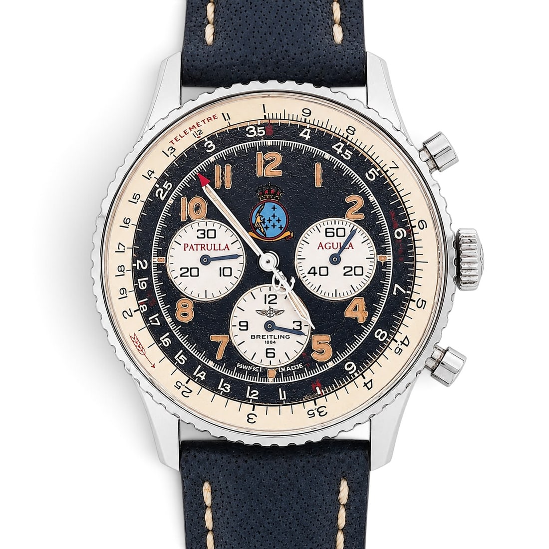 Breitling "Navitimer 92 Patrulla Aguila" Stainless Steel Chronograph Watch REF A30022: Breitling "Navitimer 92 Patrulla Aguila" Stainless Steel Chronograph Watch REF A30022 1992, Swiss Breitling Navitimer 92 Patrulla Aguila limited edition wristwatch in polished stainless steel with rou