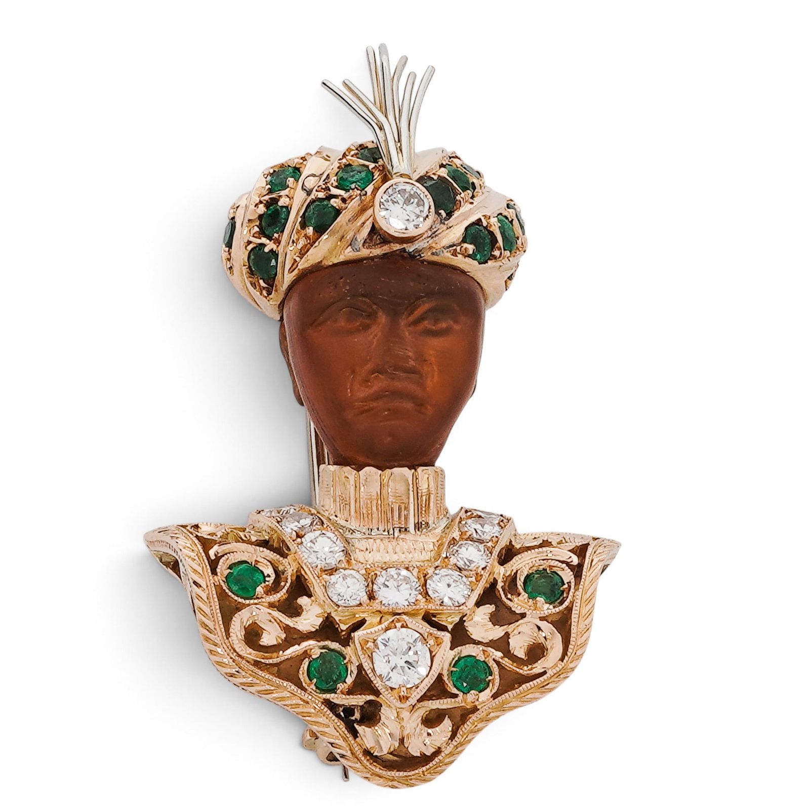 Nardi Venezia 18K Gold Diamond Emerald Moretto Brooch (1 of 5)