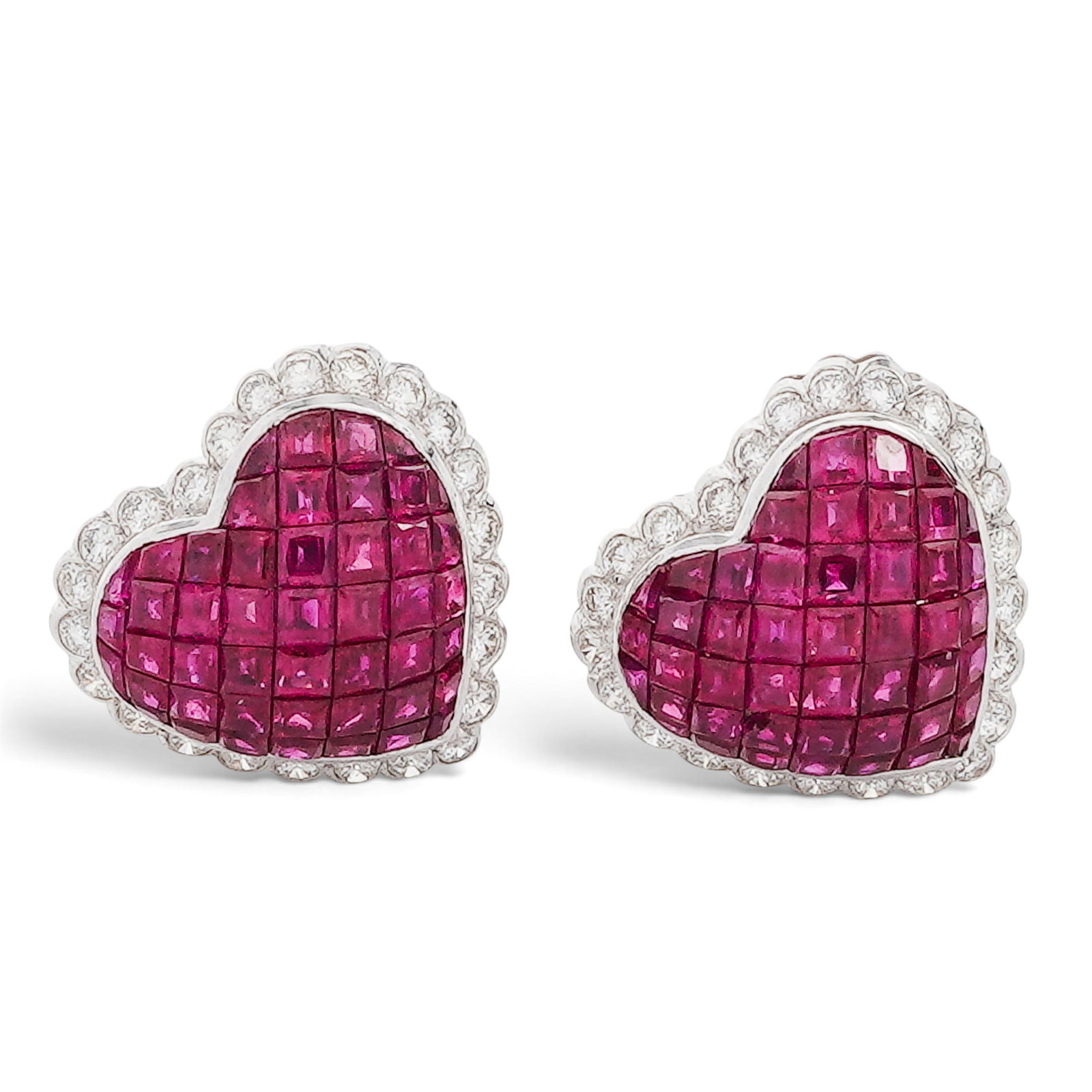 18K Gold Invisible Set Ruby & Diamond Heart Earrings (1 of 6)