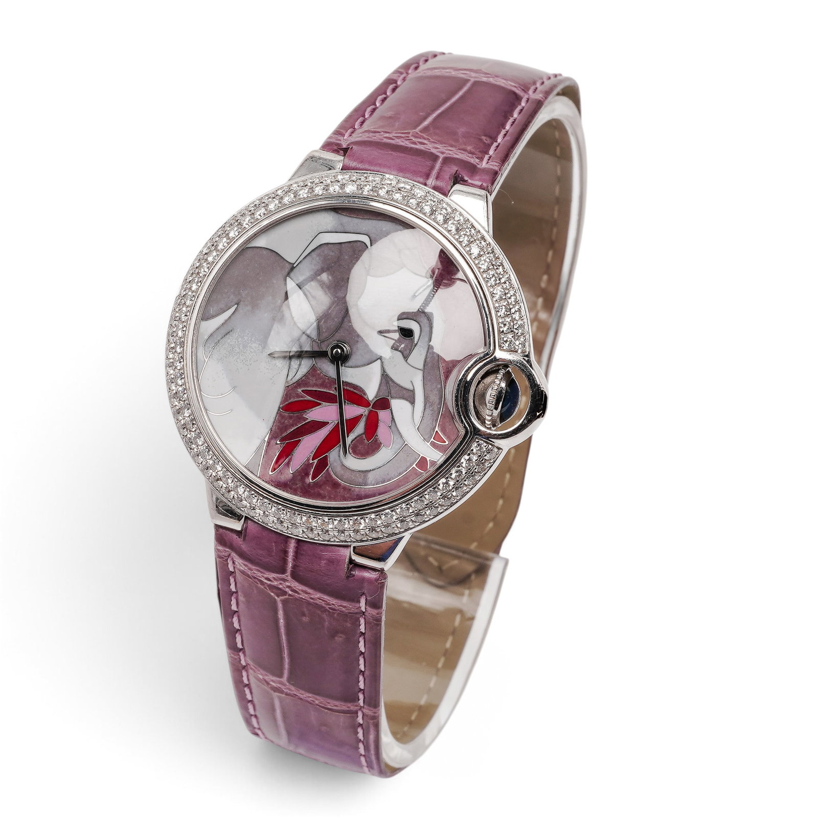 Cartier "Ballon Bleu de Cartier D’Art Elephant" 18K Gold Diamond Watch REF HPI00331: Cartier "Ballon Bleu de Cartier D’Art Elephant" 18K Gold Diamond Watch REF HPI00331 2010s, Swiss Cartier Ballon Bleu de Cartier D’Art limited edition wristwatch in 18K white gold with round case, 