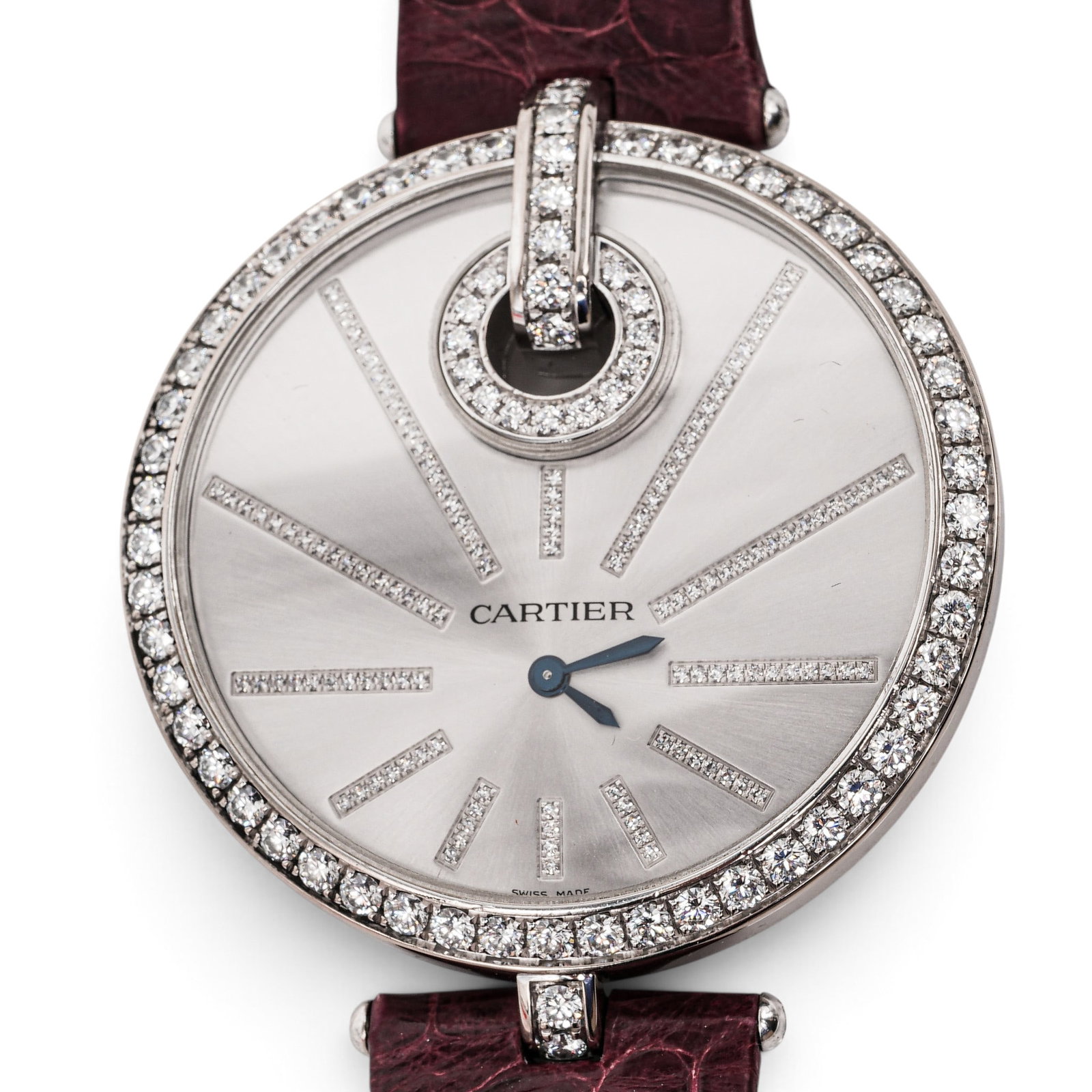 Cartier "Captive de Cartier XL" 18K Gold Diamond Watch REF WG600004: Cartier "Captive de Cartier XL" 18K Gold Diamond Watch REF WG600004 2010, Swiss Cartier Captive de Cartier XL watch with oversized 18K white gold round case, 50mm silvered sunray dial, diamond-set bez