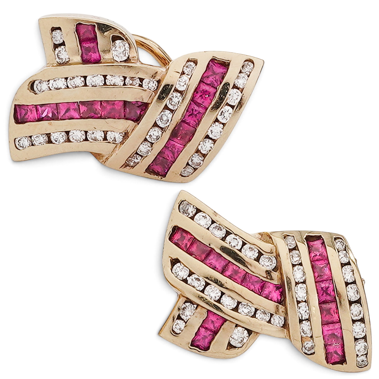 14k Gold Ruby & Diamond Earrings - 3