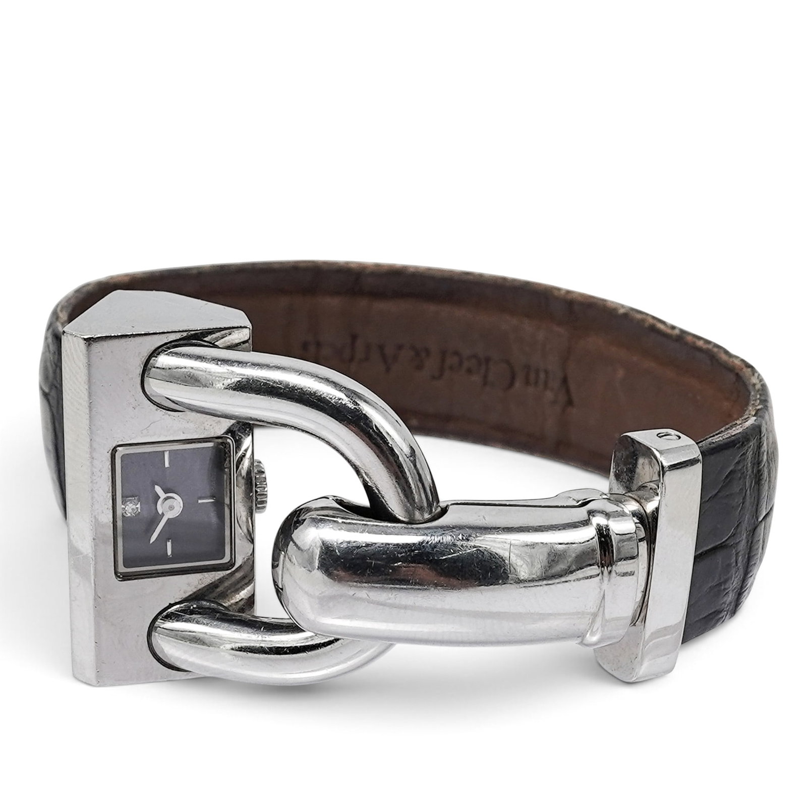 Van Cleef & Arpels "Cadenas" Ladies Watch REF 129755: Van Cleef & Arpels "Cadenas" Ladies Watch REF 129755 Contemporary, Swiss Van Cleef & Arpels Cadenas stainless steel quartz ladies watch with padlock-form geometric case, angled charcoal/anthracite