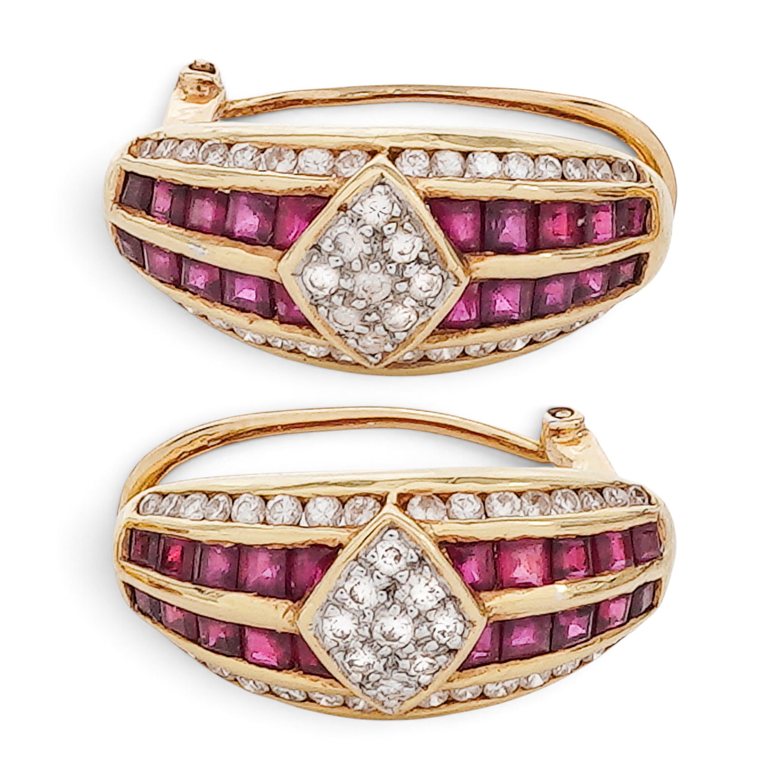18K Gold Ruby & Diamond Earrings - 2