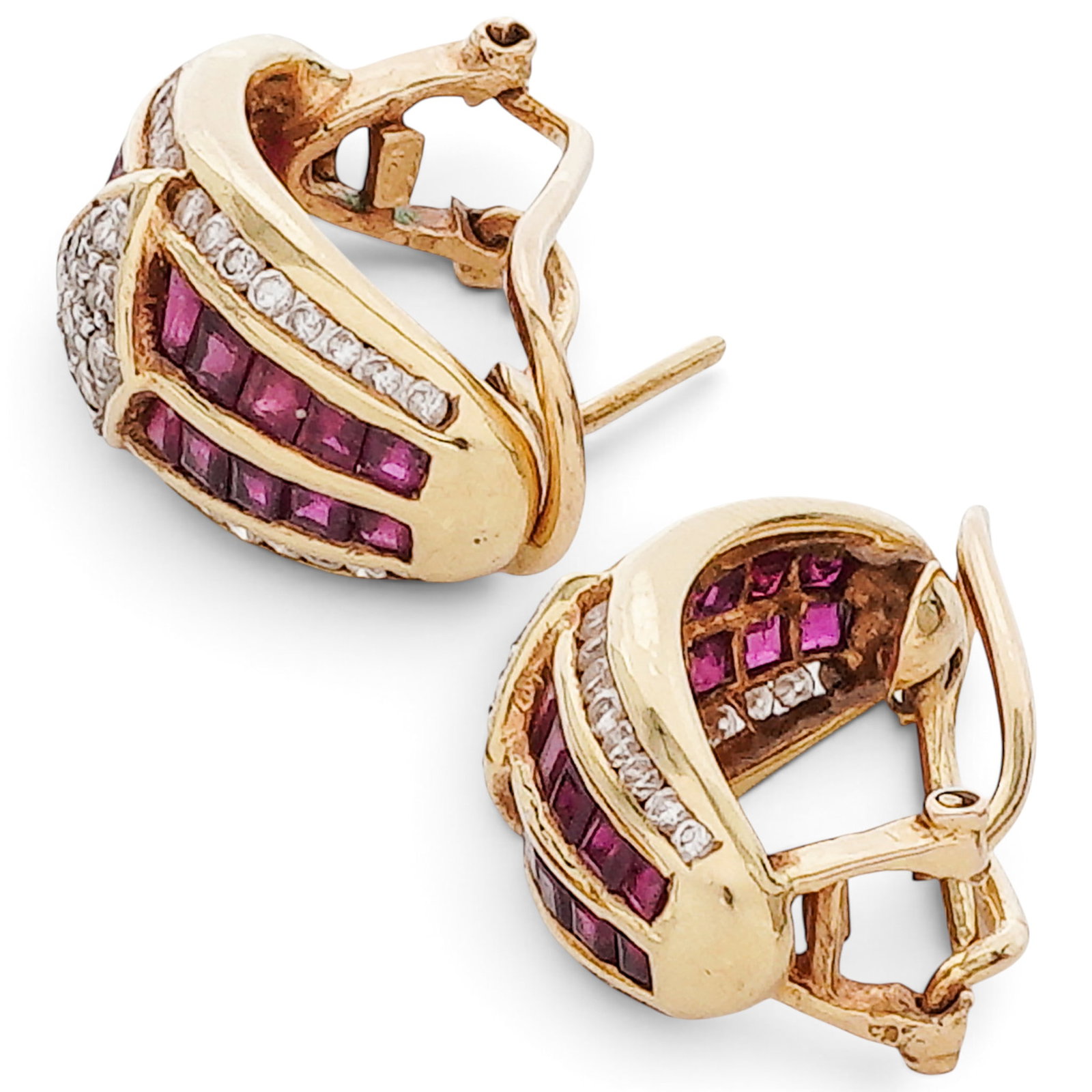 18K Gold Ruby & Diamond Earrings - 3