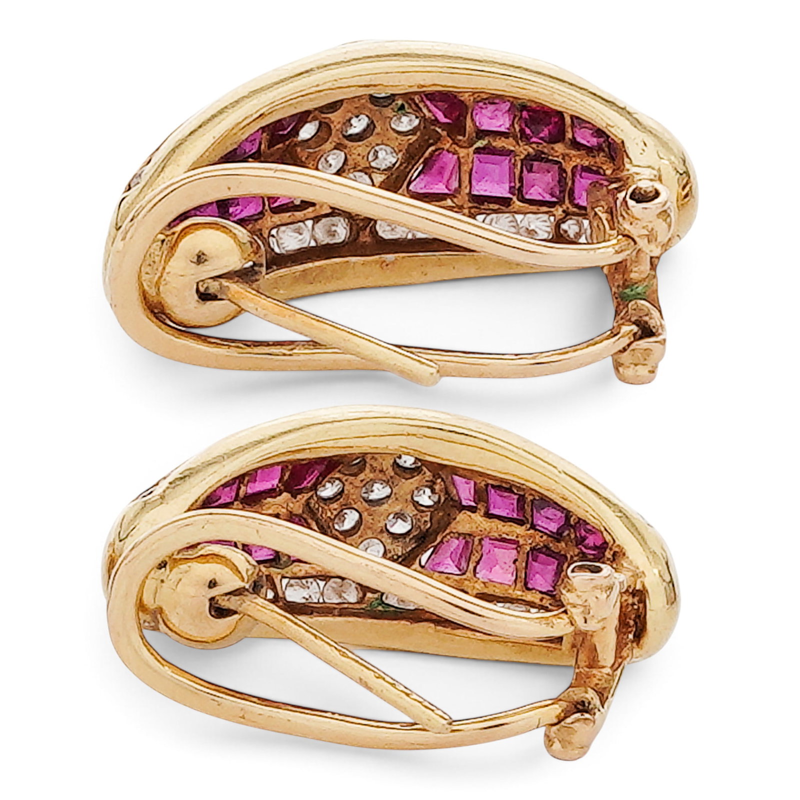 18K Gold Ruby & Diamond Earrings - 4