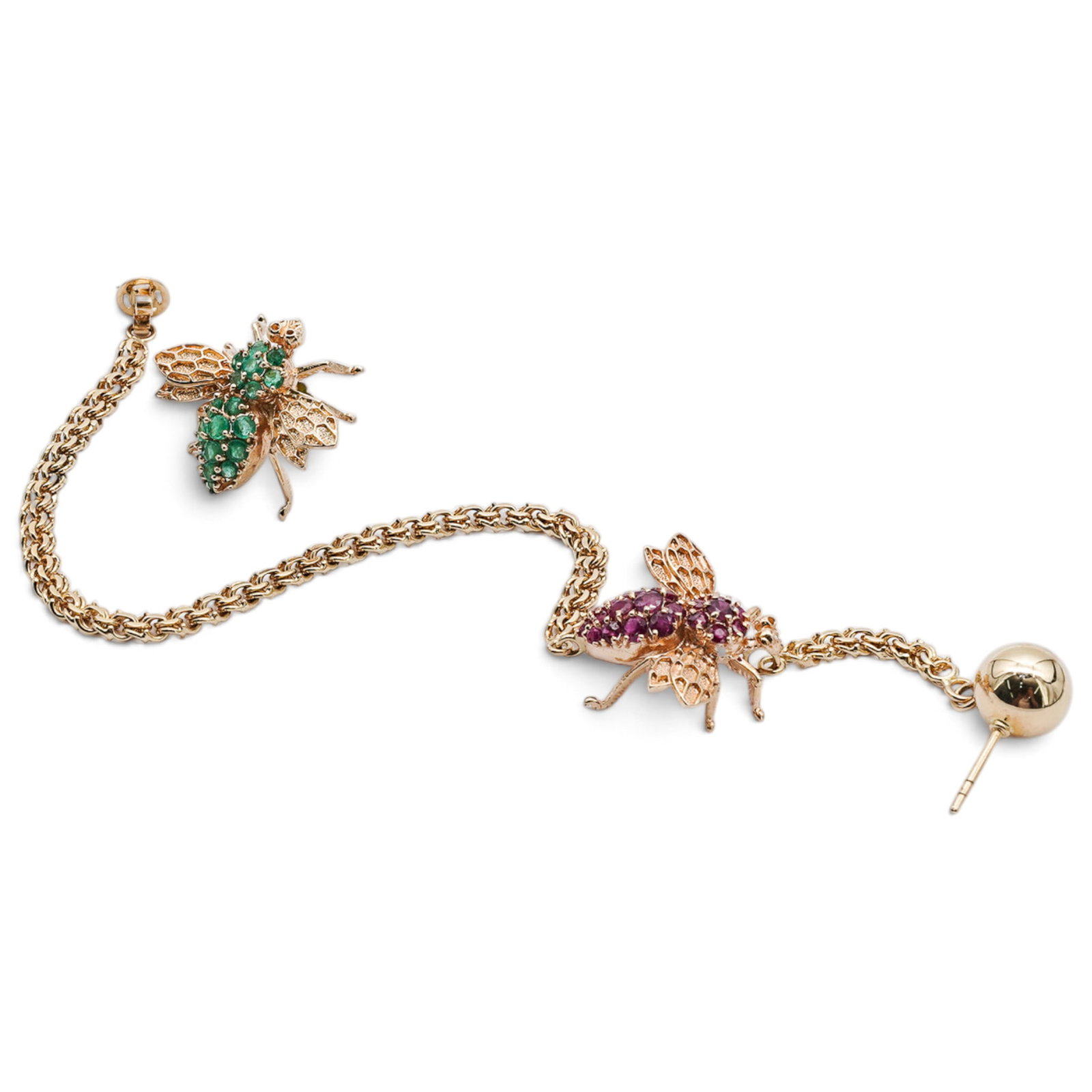 14K Gold Ruby & Emerald Bee Earrings - 7