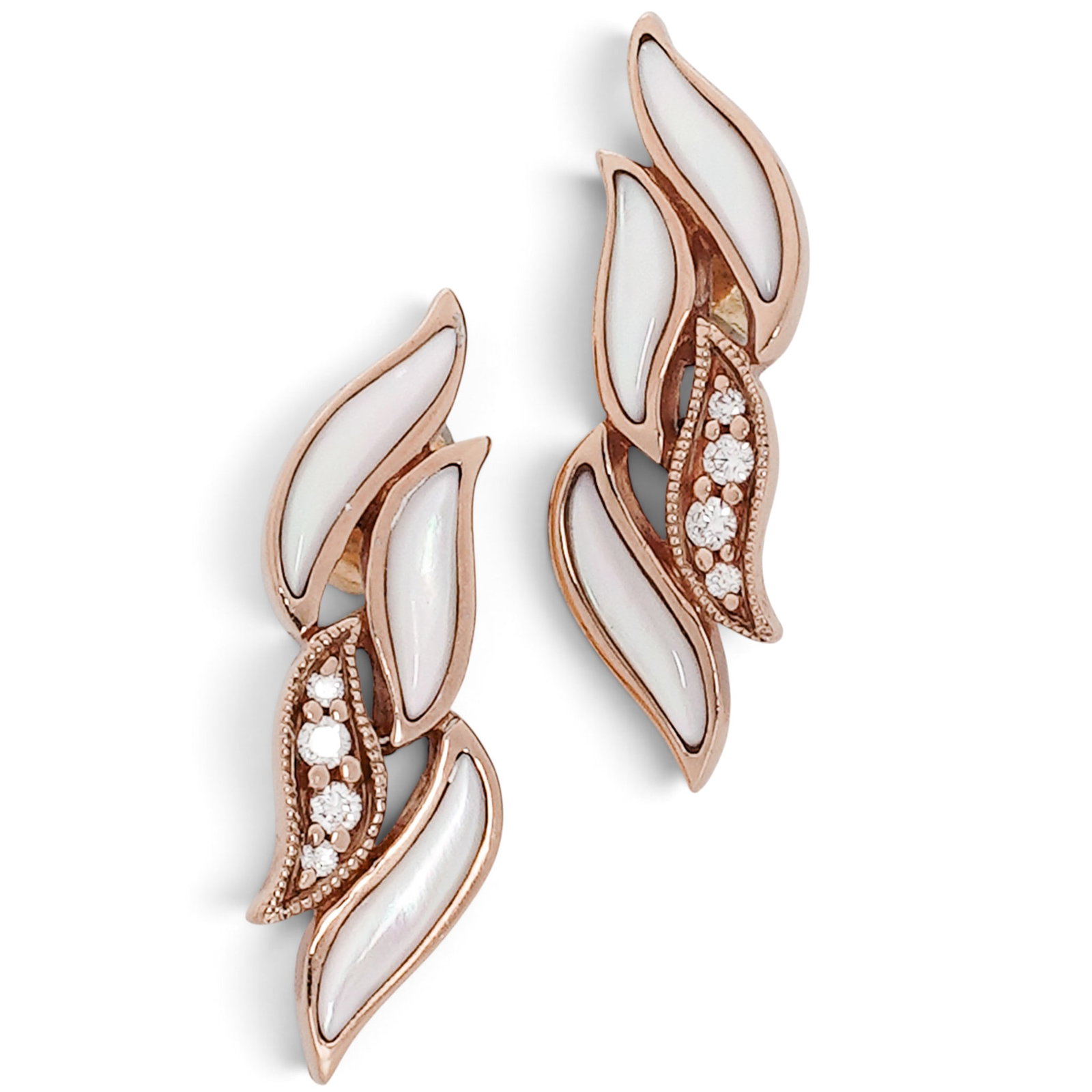Kabana 14K Gold Pink MOP and Diamond Leaf Earrings (1 of 4)