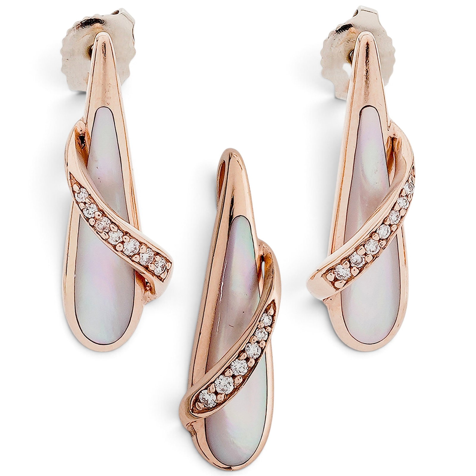 (3 pcs) Kabana 14K Gold MOP & Diamond Earrings and Pendant Set (1 of 8)