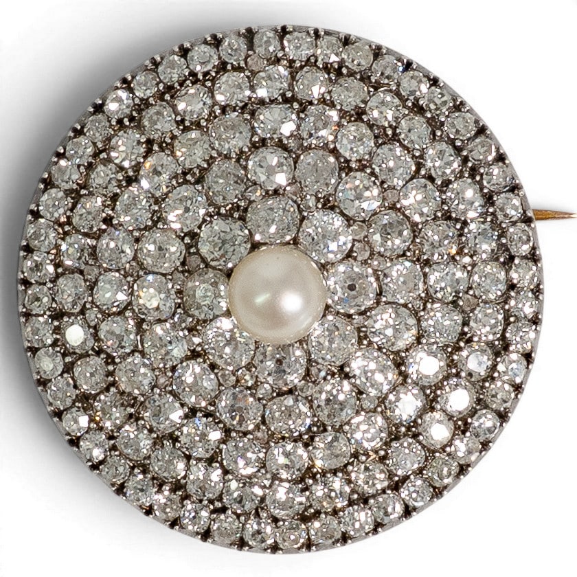 Antique Russian 14K Gold Diamond & Pearl Brooch Signed (1 of 4)