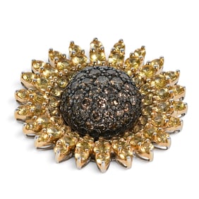 14K Gold Yellow Sapphire & Brown Diamond Sunflower Pendant