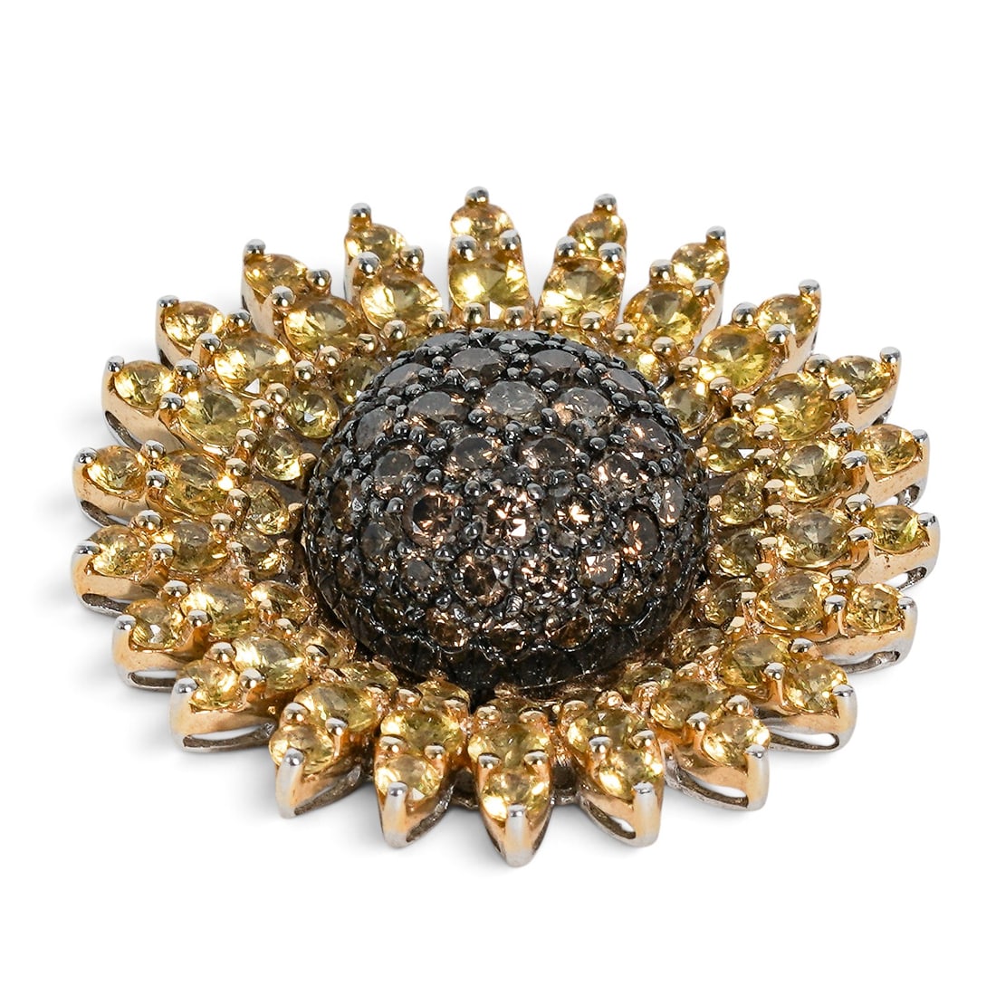 14K Gold Yellow Sapphire & Brown Diamond Sunflower Pendant (1 of 7)