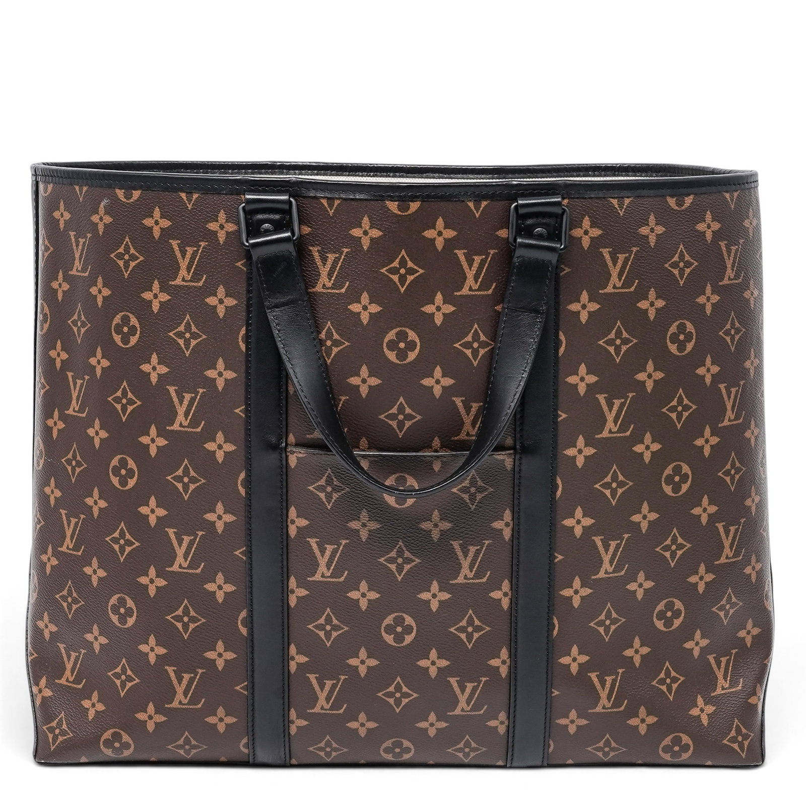 Louis Vuitton Monogram Macassar Weekend Tote GM: Louis Vuitton Monogram Macassar Weekend Tote GM 2010's, France Louis Vuitton Monogram Macassar Weekend Tote GM crafted from signature Monogram canvas with dark leather trim. Features dual top