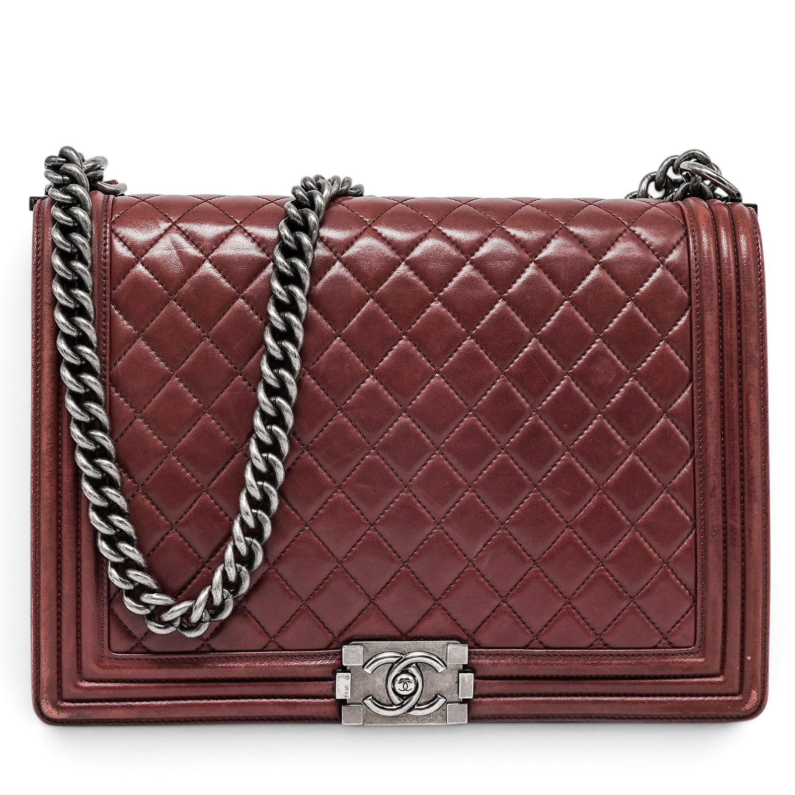 Chanel Large "Boy Bag" Quilted Burgundy Lambskin (1 of 13)