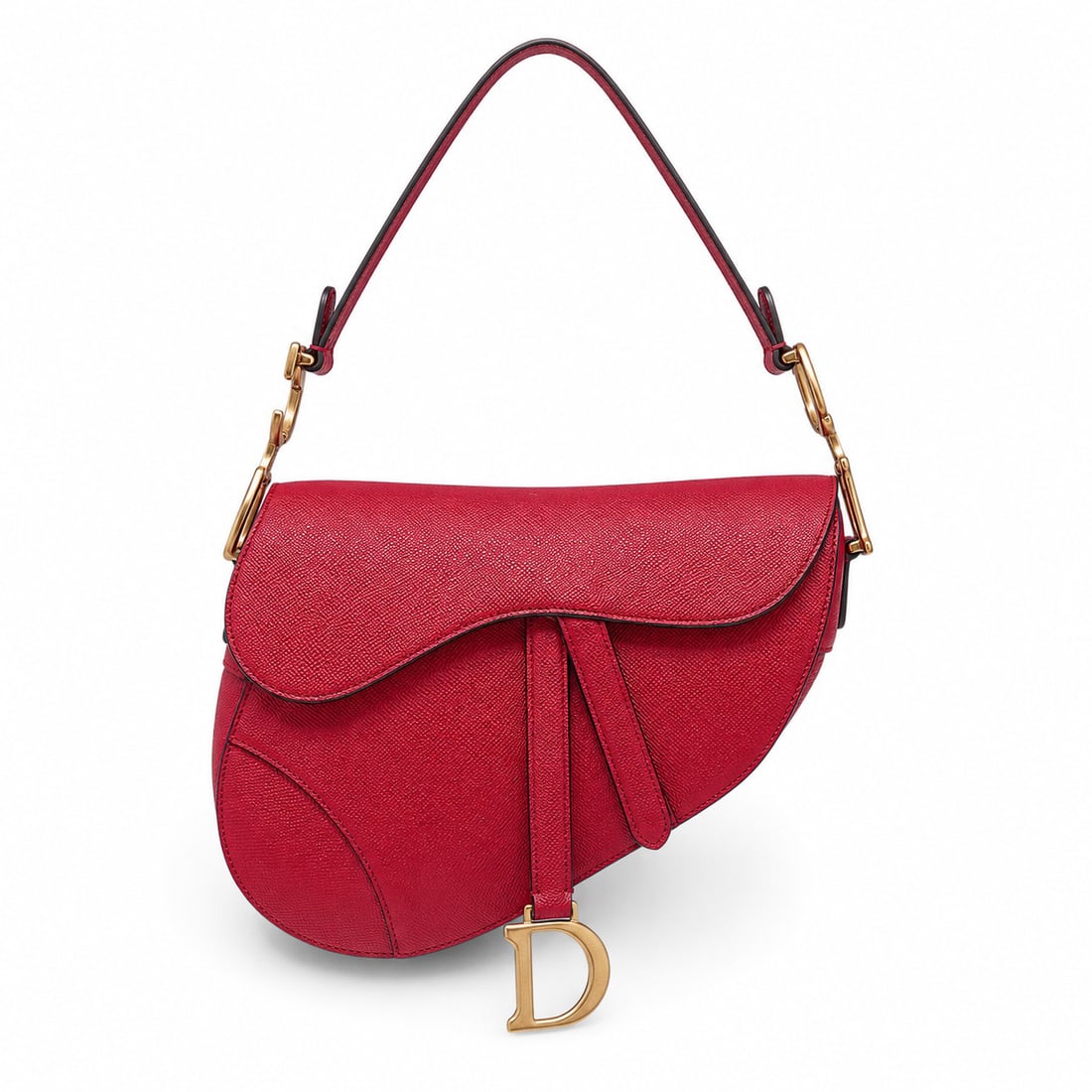 Christian Dior "Saddle Bag" Red Crossgrain Leather: Christian Dior "Saddle Bag" Red Crossgrain Leather 2020's, Italy Christian Dior “Saddle Bag” in red crossgrain leather with gold-tone hardware and signature saddle-shaped design. Retail Cost: 