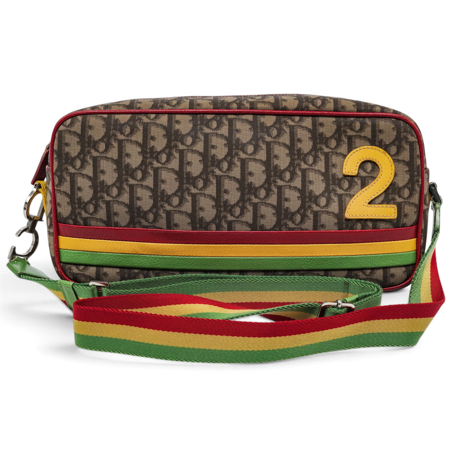 Christian Dior “Rasta?? Vintage Coated Canvas Crossbody Bag: Christian Dior “Rasta” Vintage Coated Canvas Crossbody Bag 2004, France Christian Dior “Rasta” vintage coated canvas crossbody bag with the Dior monogram canvas, green, yellow, and