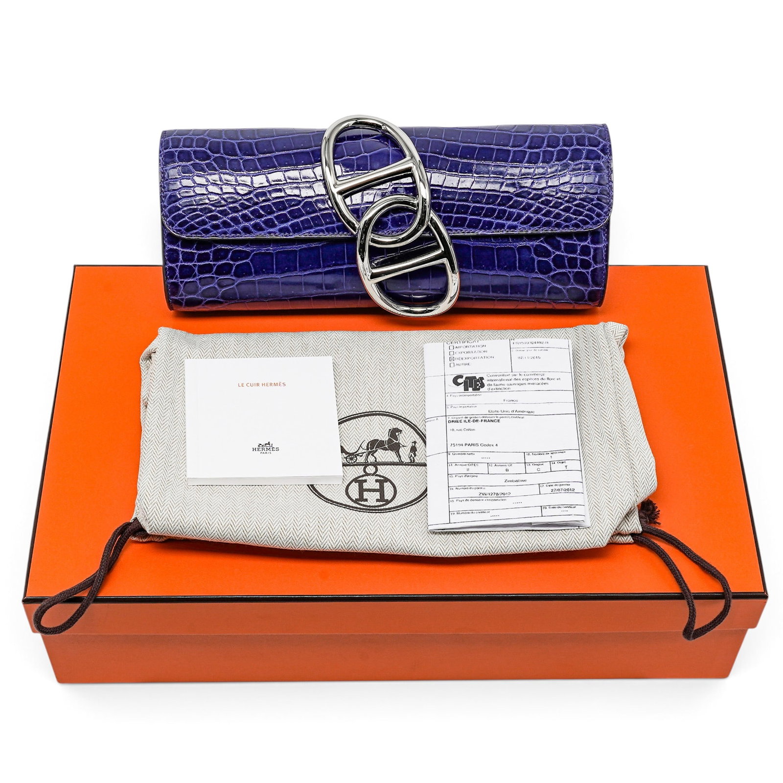 Hermes "Egee" Clutch Blue Electrique Crocodile - 13