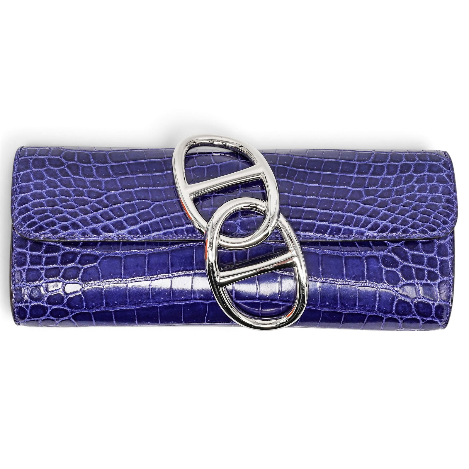 Hermes "Egee" Clutch Blue Electrique Crocodile - 5