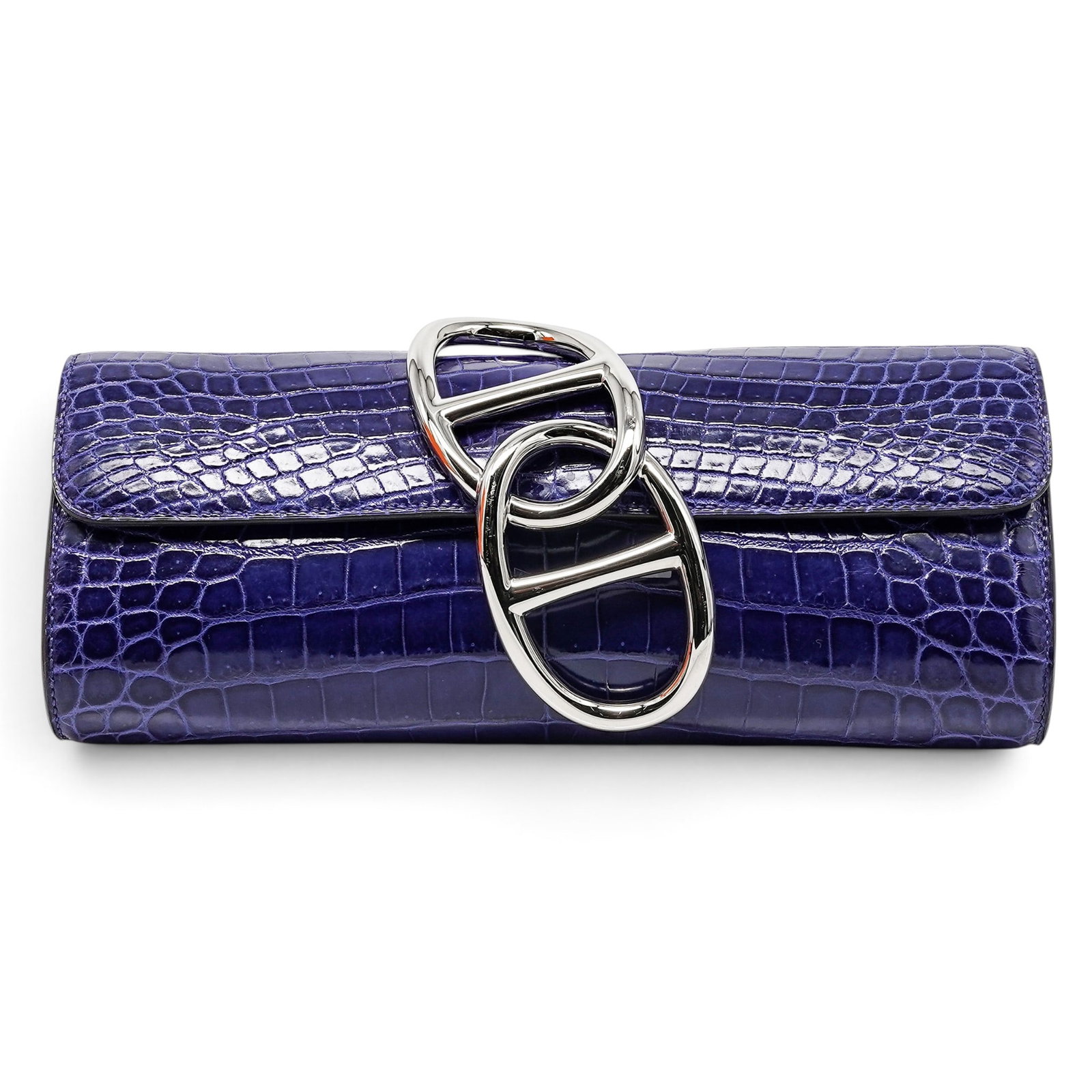 Hermes "Egee" Clutch Blue Electrique Crocodile - 6