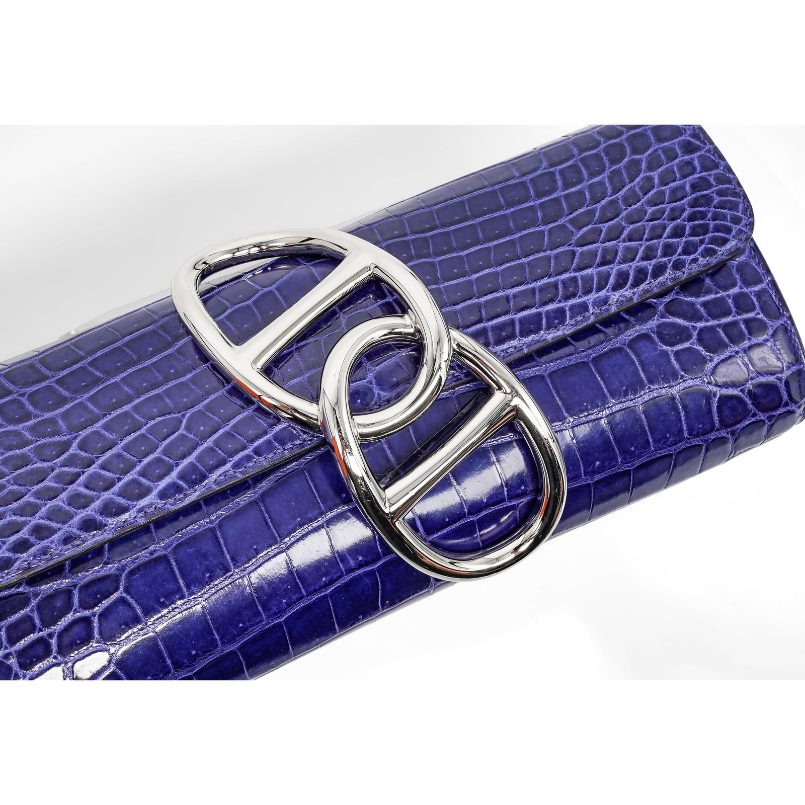 Hermes "Egee" Clutch Blue Electrique Crocodile - 8