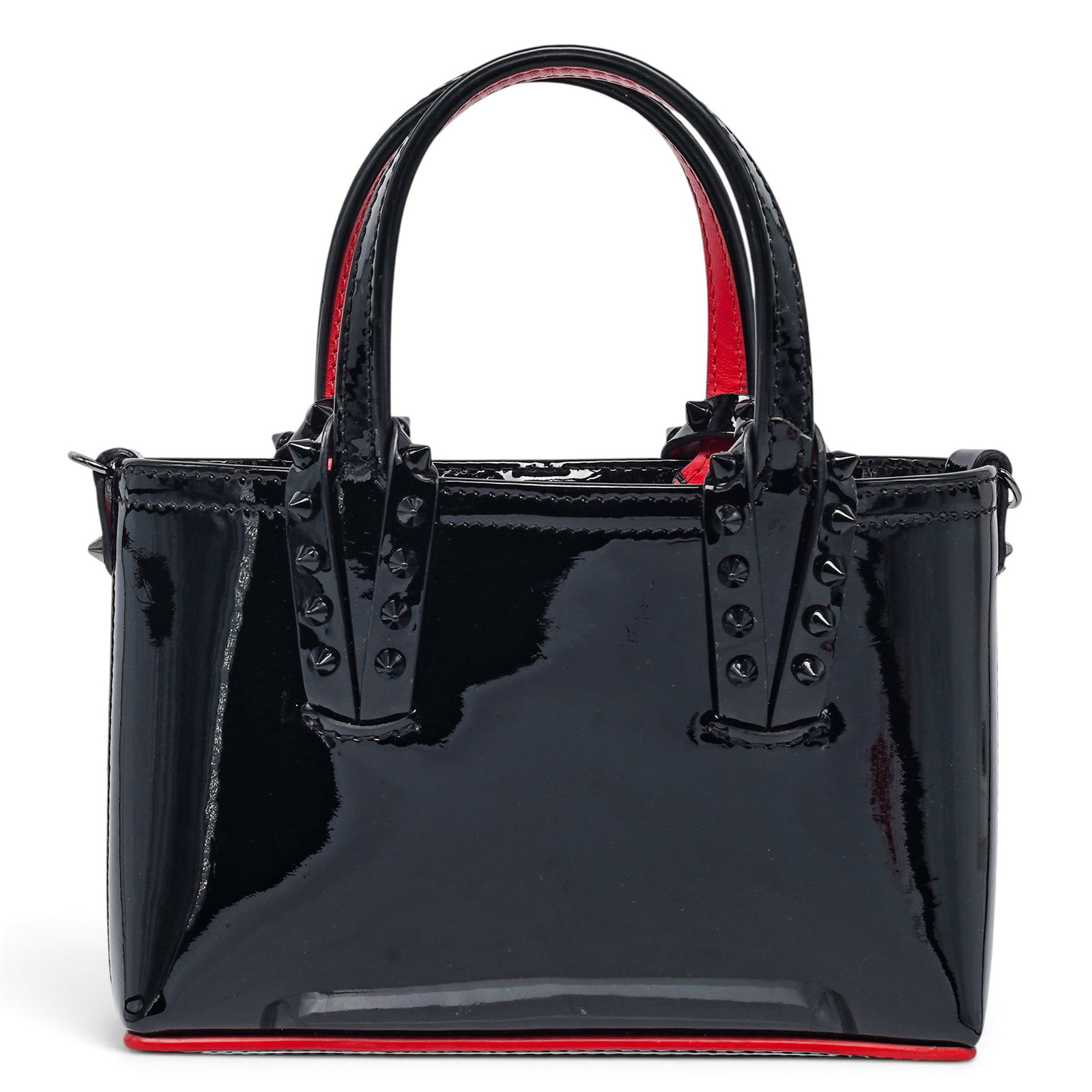 Christian Louboutin "Mini Cabata" Tote Black Patent Leather Bag: Christian Louboutin "Mini Cabata" Tote Black Patent Leather Bag 2020's, France Christian Louboutin Mini Cabata Tote crafted from glossy black patent leather, featuring signature Louboutin logo
