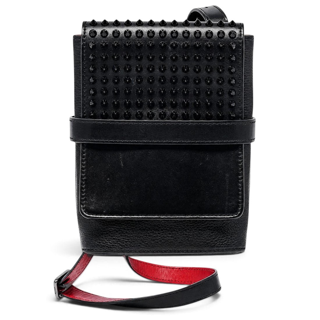 Christian Louboutin "Benech" Reporter Spike Leather Crossbody Bag: Christian Louboutin "Benech" Reporter Spike Leather Crossbody Bag 2020's, France Christian Louboutin Benech Reporter Crossbody Bag crafted from black leather with signature polished spike detailing.