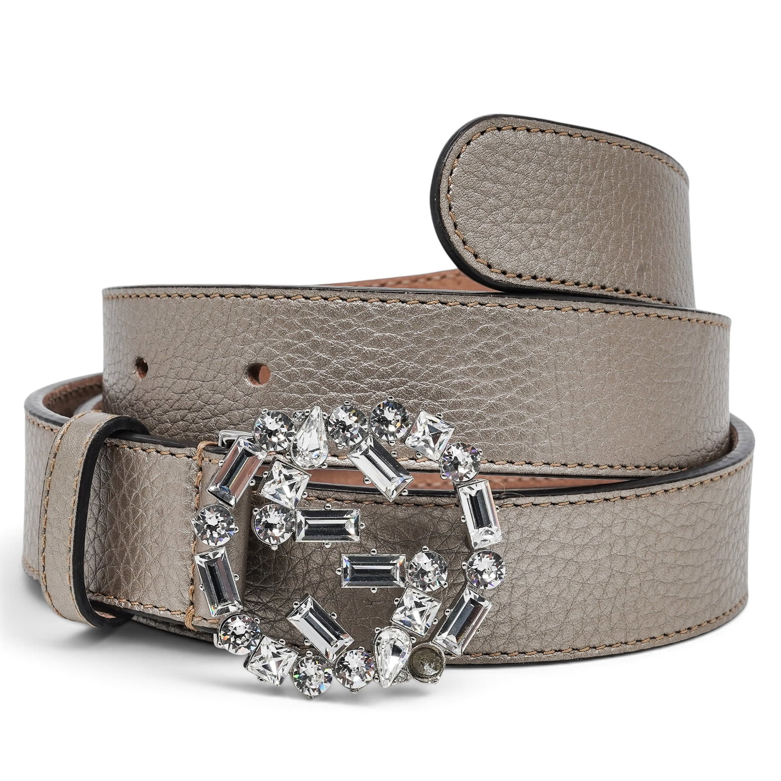 Gucci Metallic Leather Crystal GG Buckle Belt (1 of 6)