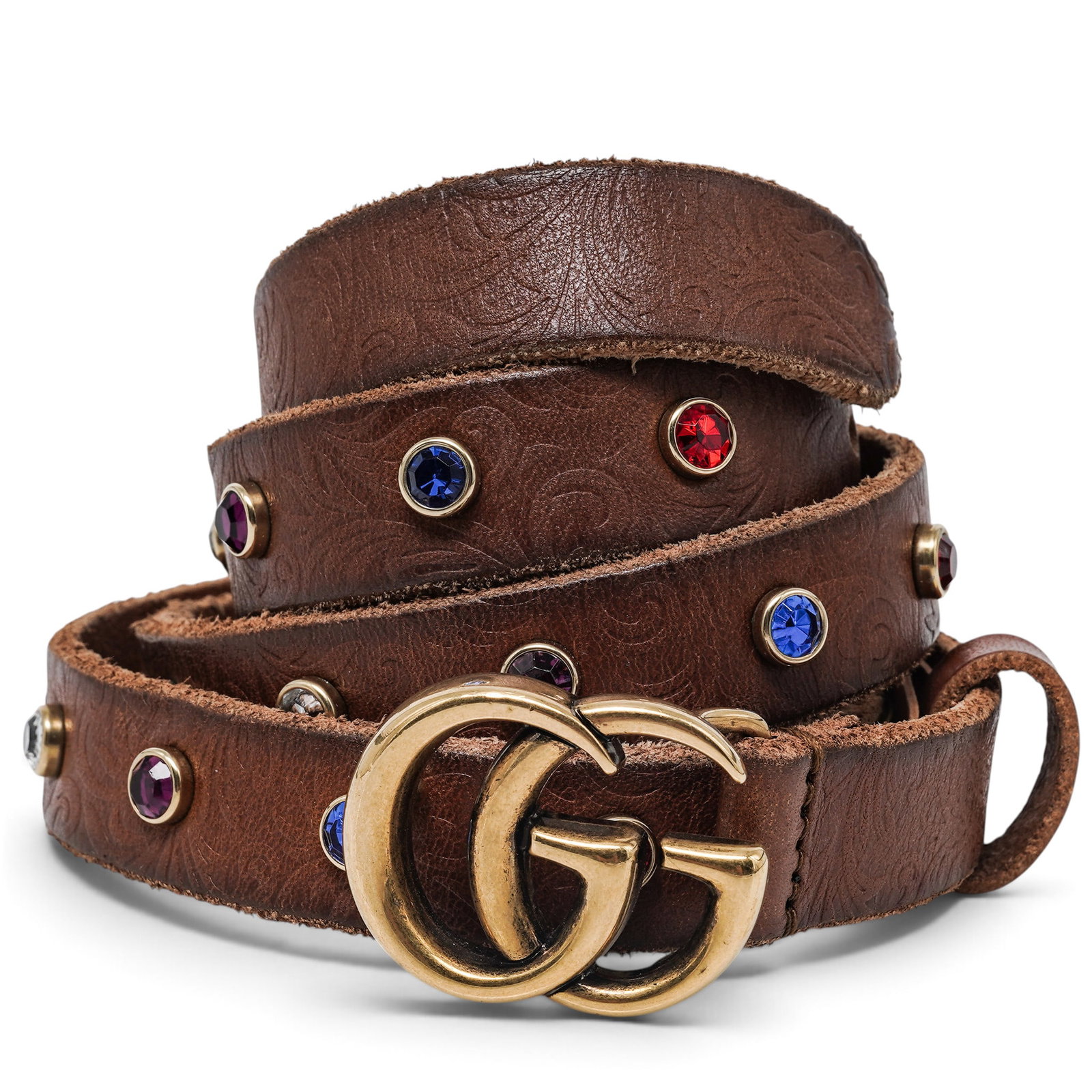 Gucci "Marmont" Brown Leather Rhinestone Belt (1 of 7)