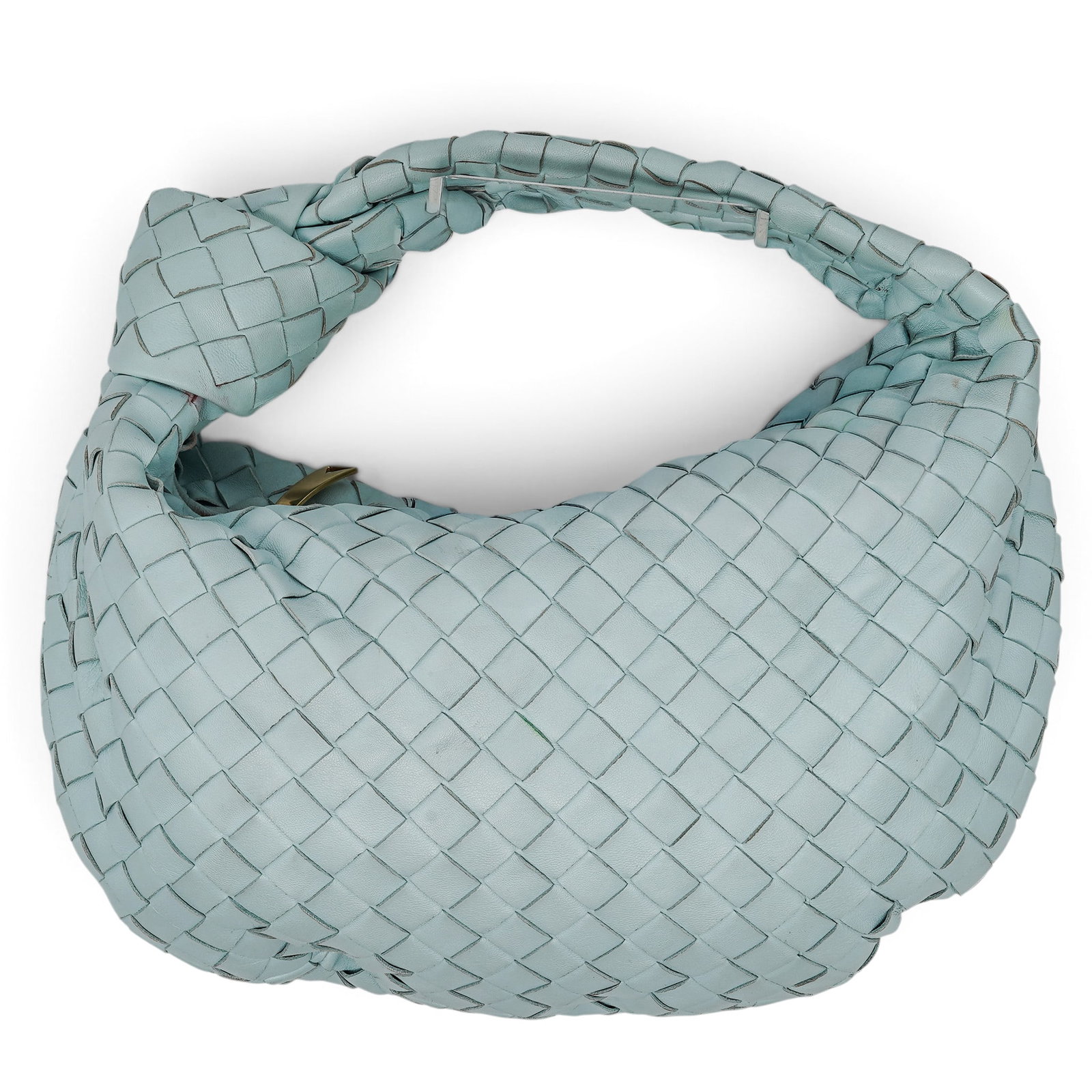 Bottega Veneta "Teen Jodie" Blue Intrecciato Leather: Bottega Veneta "Teen Jodie" Blue Intrecciato Leather 2020's, Italy Bottega Veneta Teen Jodie crafted from blue intrecciato leather with the House’s signature woven construction and softly gathered